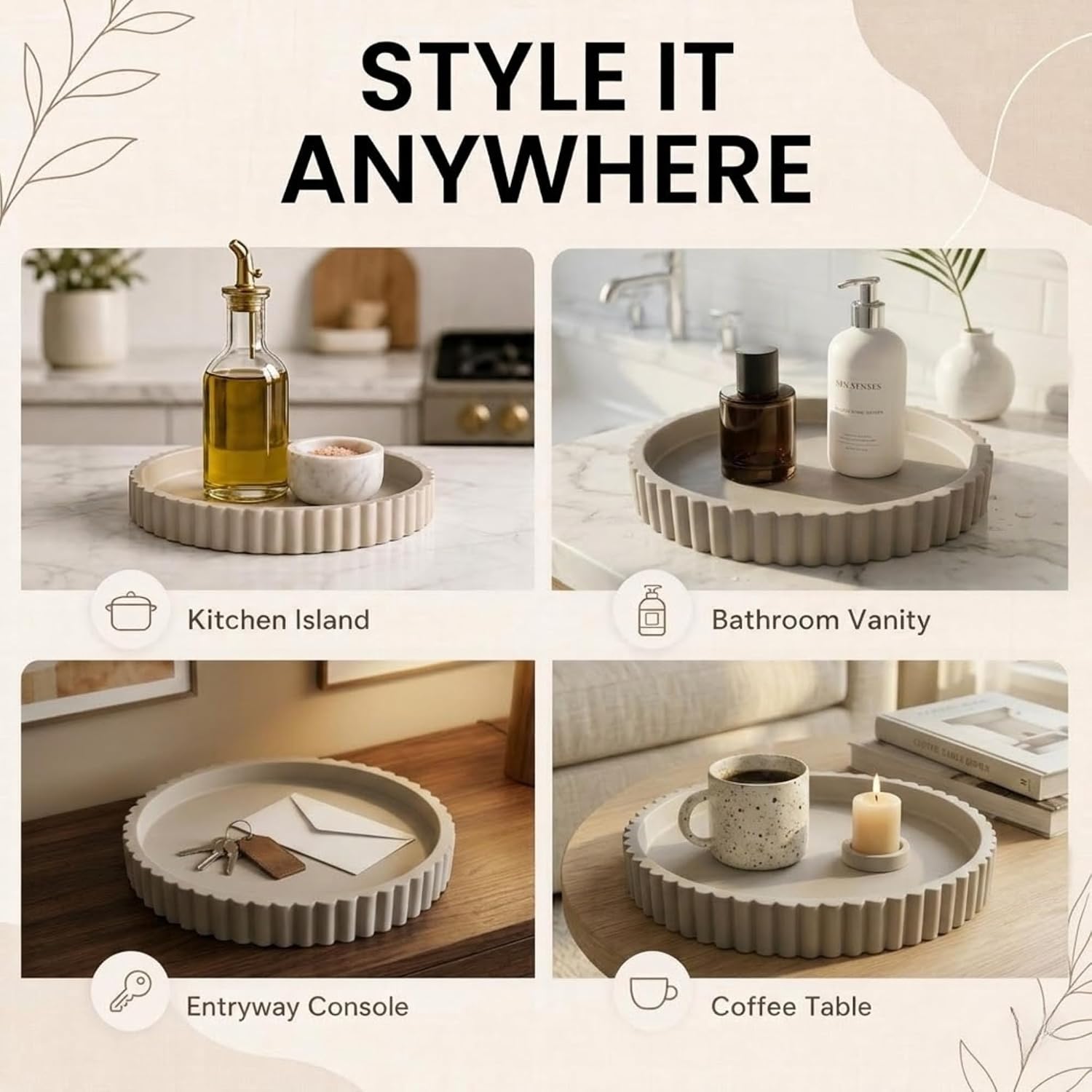 Round Coffee Table Tray / Warm Gray / Set of 13