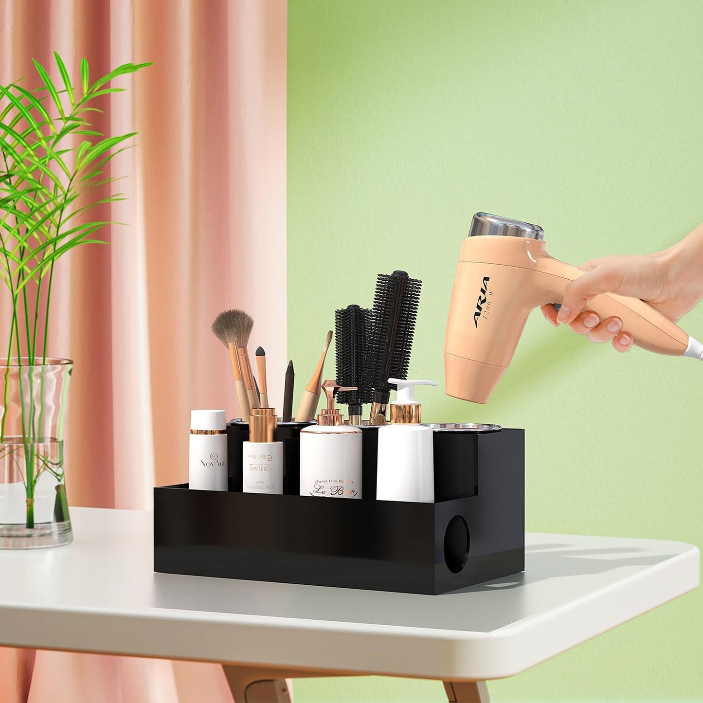 Hair Tool Organizer, Black Acrylic Hair Dryer Holder | Bathroom Supplies Countertop Blow Dryer Holder, Vanity Caddy