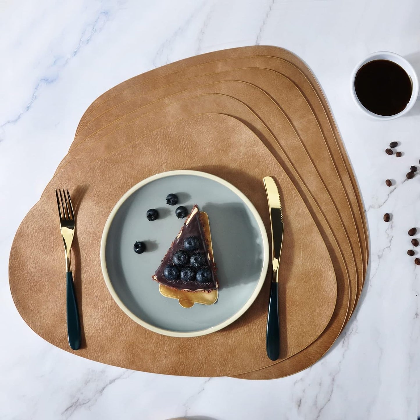 6 Pack Faux Leather Placemats Set Easy to Clean (Brown) | Stain Resistant, Waterproof, Wipeable, Heat Resistant, PU
