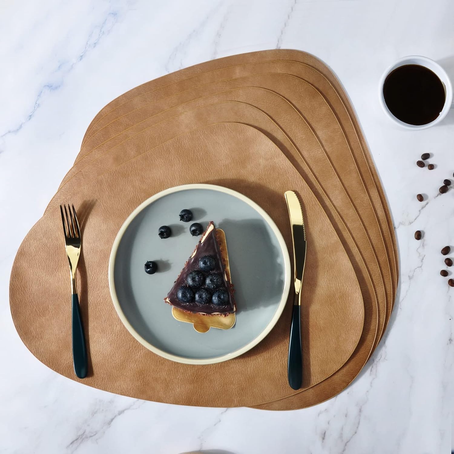 6 Pack Faux Leather Placemats Set Easy to Clean (Brown) | Stain Resistant, Waterproof, Wipeable, Heat Resistant, PU