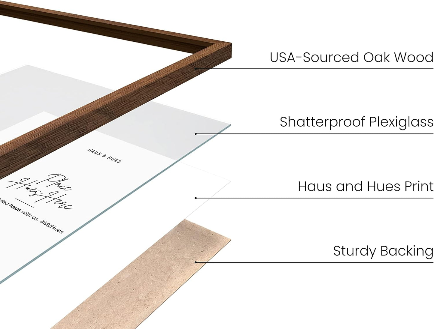 HAUS AND HUES Standalone Walnut Oak Frame Set of 3-18x24