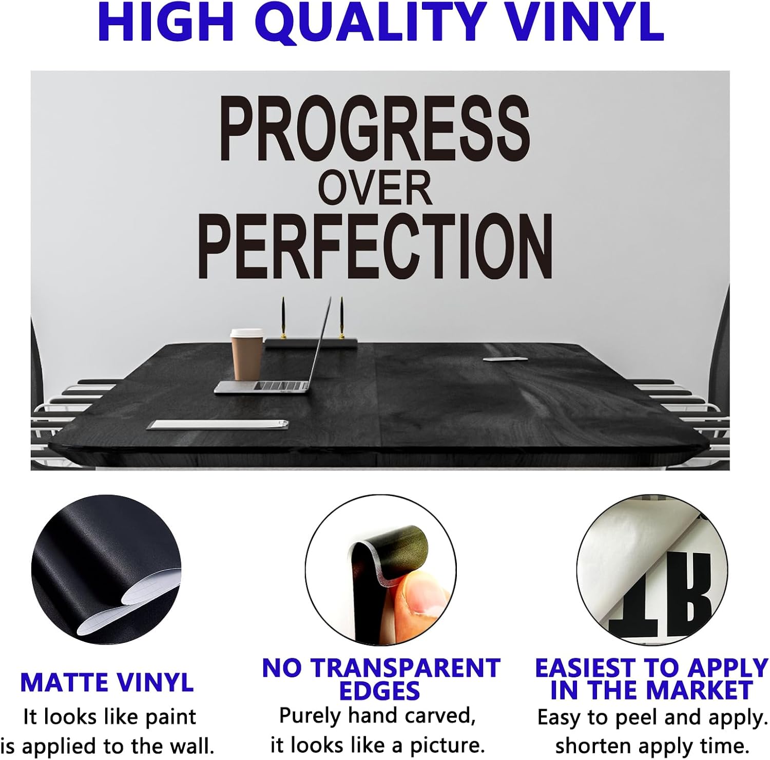 Motivational Positive Vinyl Art Wall Stickers / Large / Progress Over Perfection