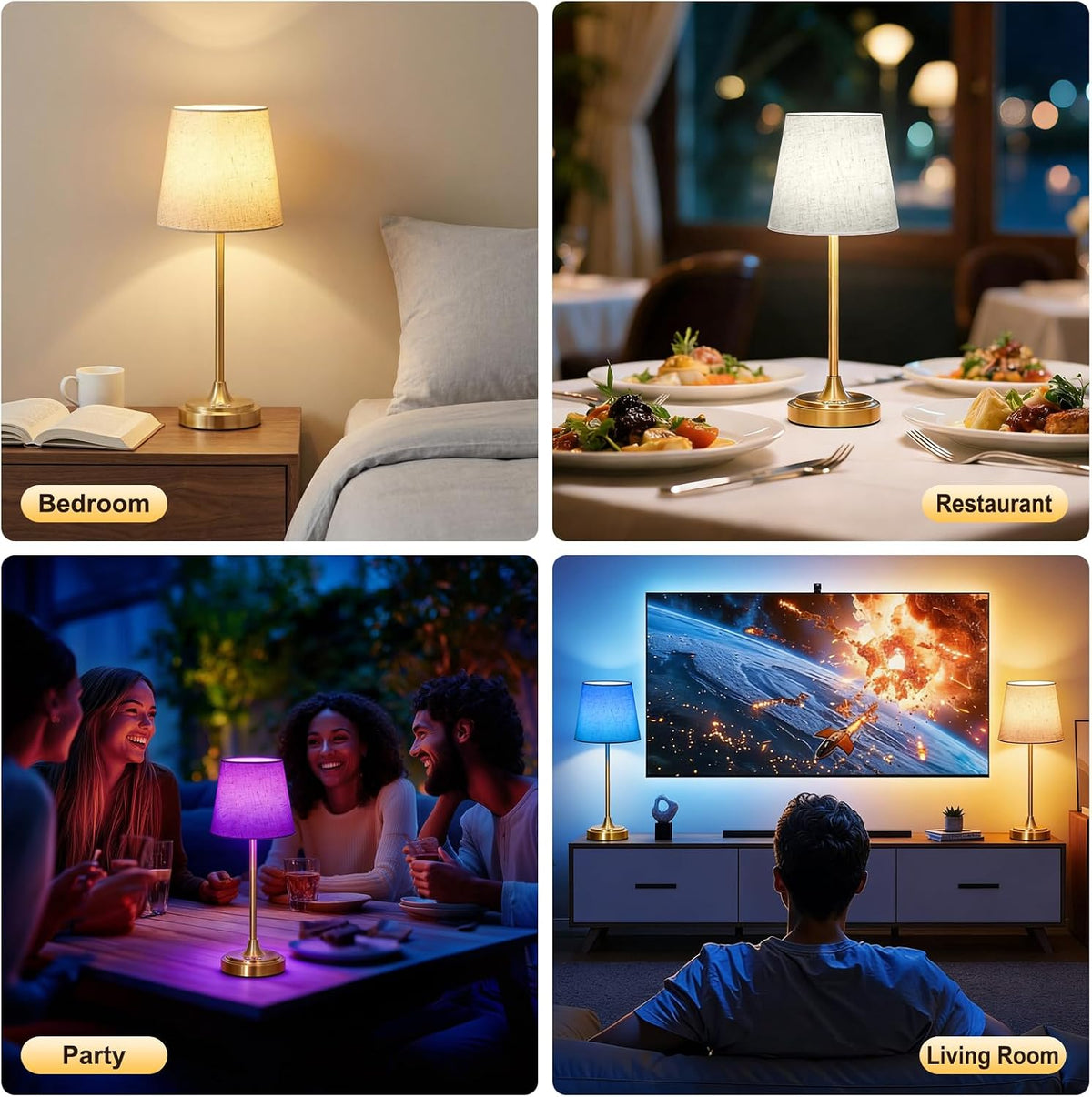 Wowag Cordless Table Lamp Rechargeable,5000mAh Battery Operated Desk Lamp,3 Colors & 7 RGB Stepless Dimmable,Touch