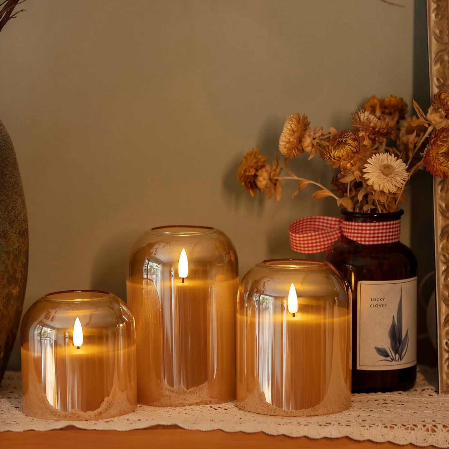 volnyus Gold Glass Flameless Candles with Remote Battery Operated Flickering LED Pillar Candles Real Wax 3D Wick Φ4 H