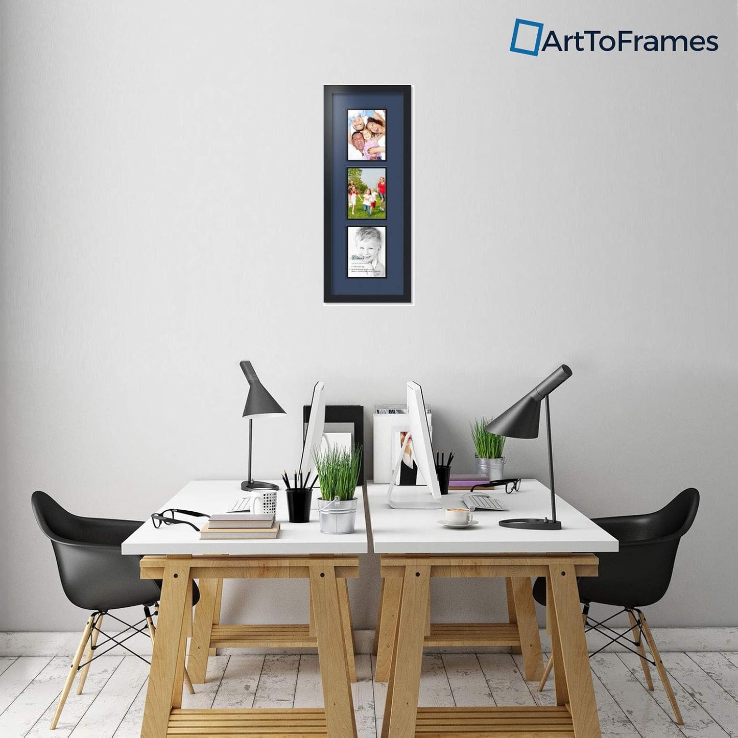 ArtToFrames Collage Photo Frame Double Mat with 3 - 6x8 Openings and Satin Black Frame