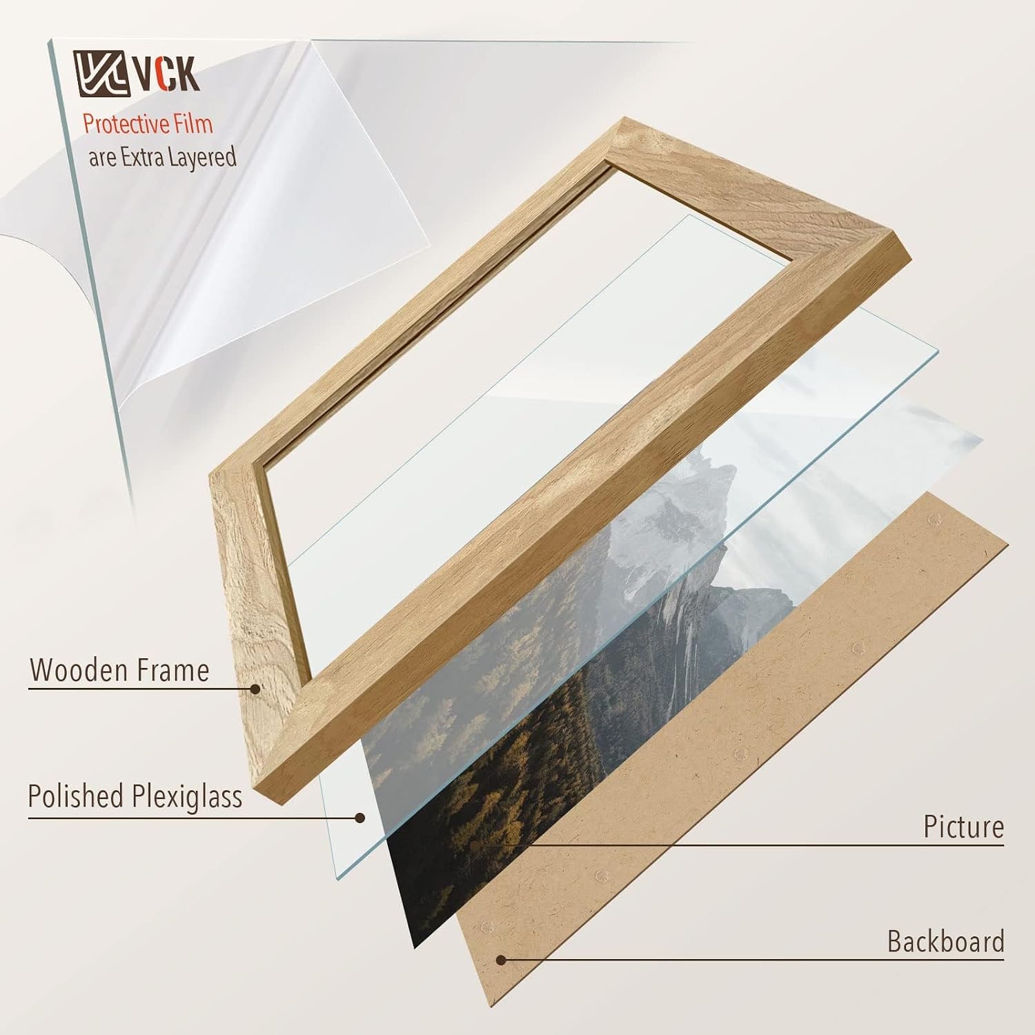 VCK 11x14 Picture Frame Set of 3, Natural Solid Wood, Wall Hanging | Wide Border, Light Woodgrain, Shatterproof