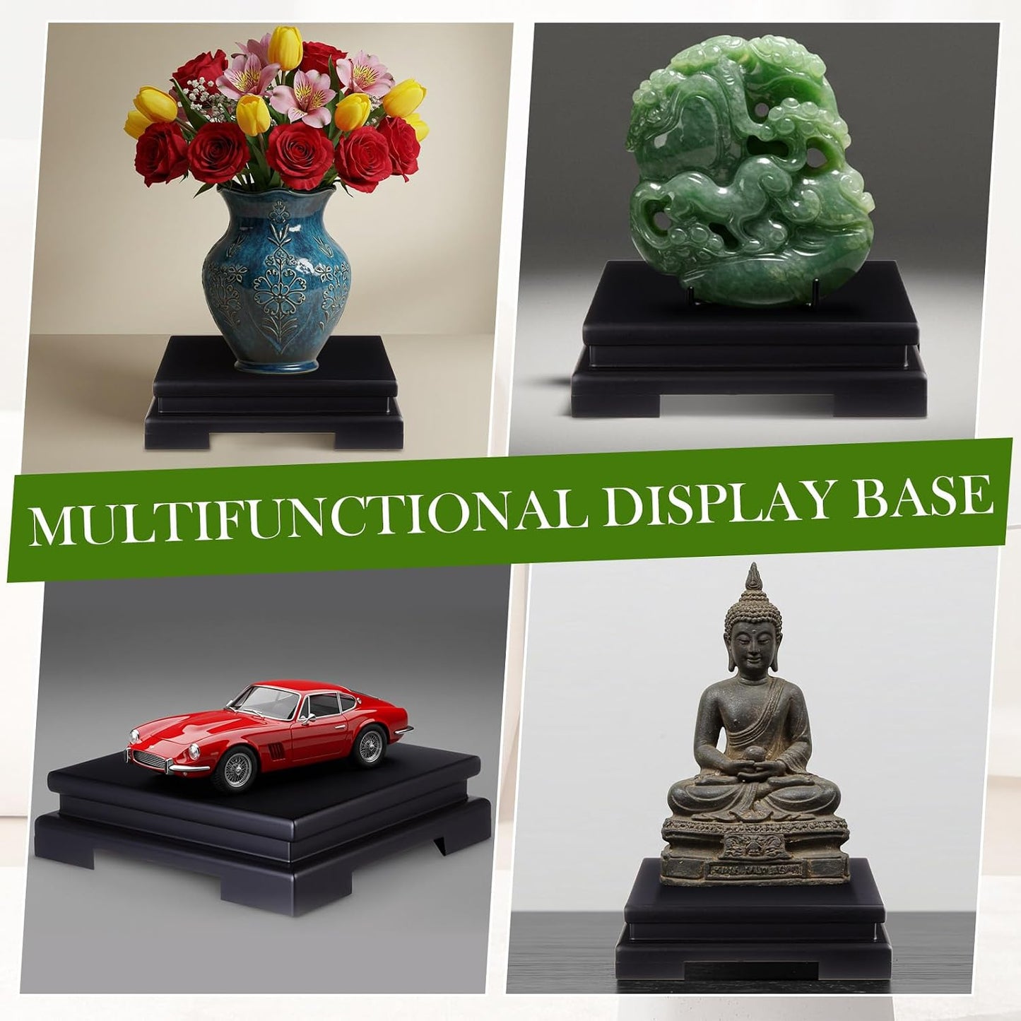 Square Wooden Display Stand Wood Vase Display Base Pedestal Stand / Black / 6.7 x 6.7 x 2 / Set of 2