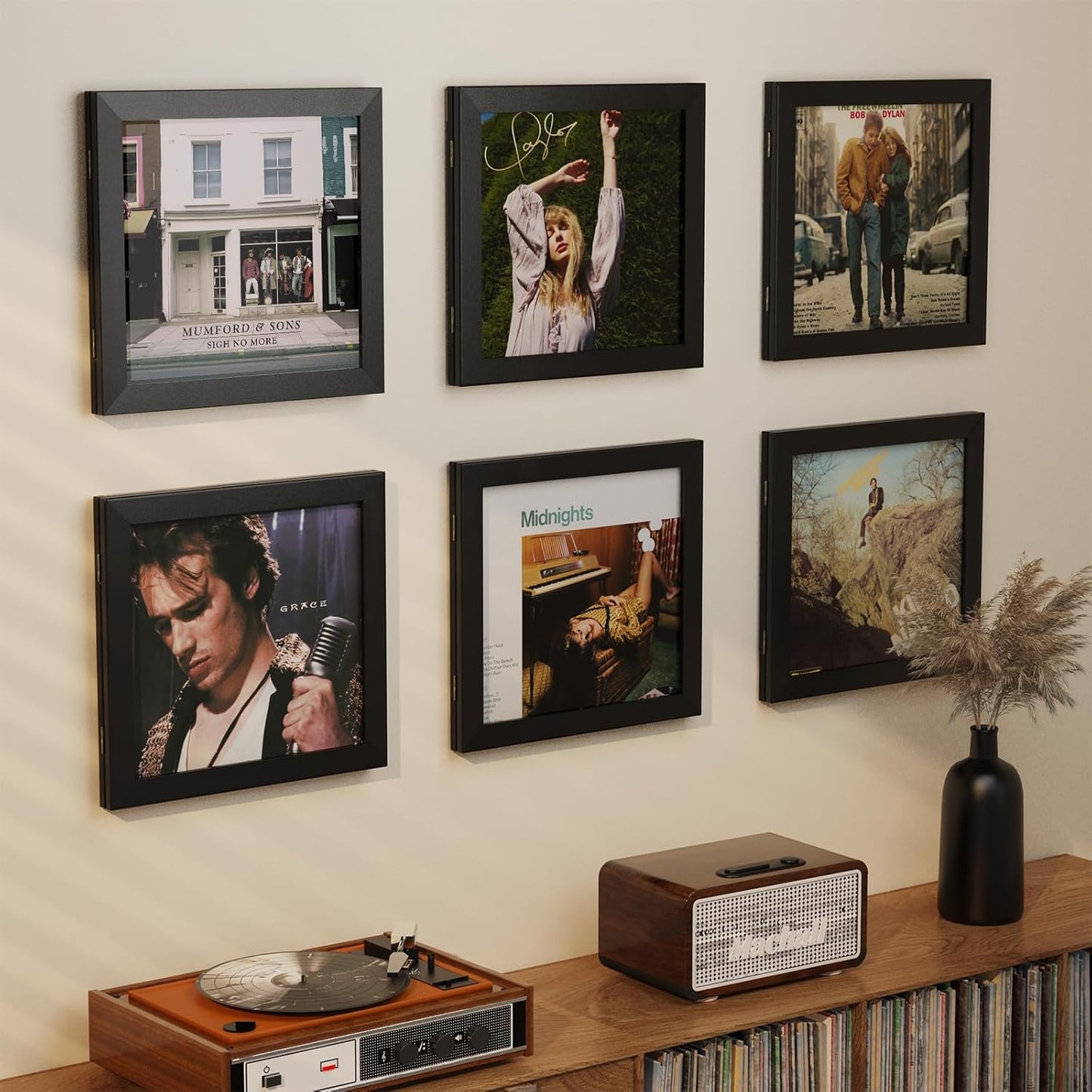 Emfogo 4 Pack Vinyl Record Frame for the Wall, Wall-Mounted Vinyl Record Display Frame, Album Frames for 12x12 Inch LP