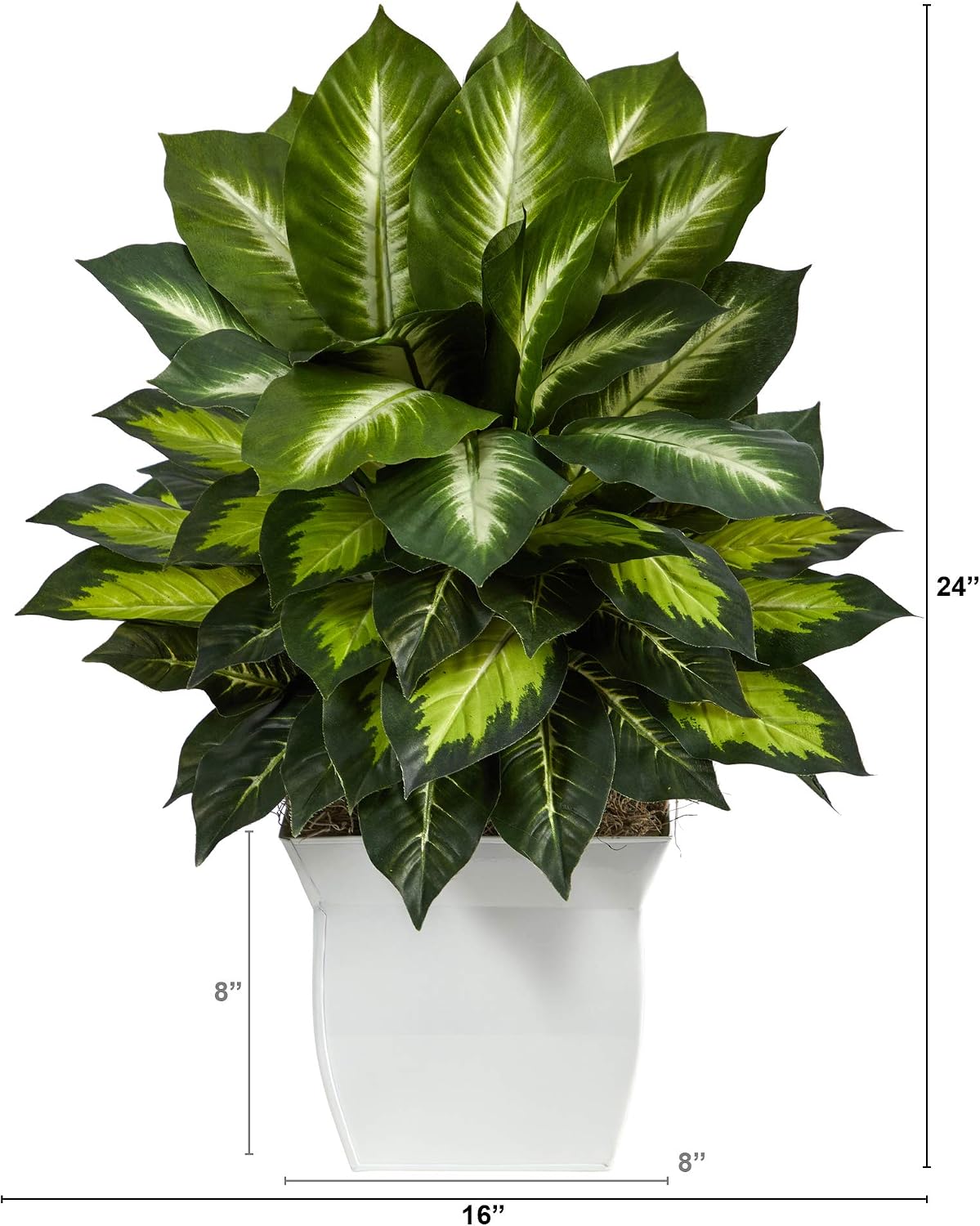 . Golden Dieffenbachia Artificial Plant in Metal Planter / White / 2 Inch