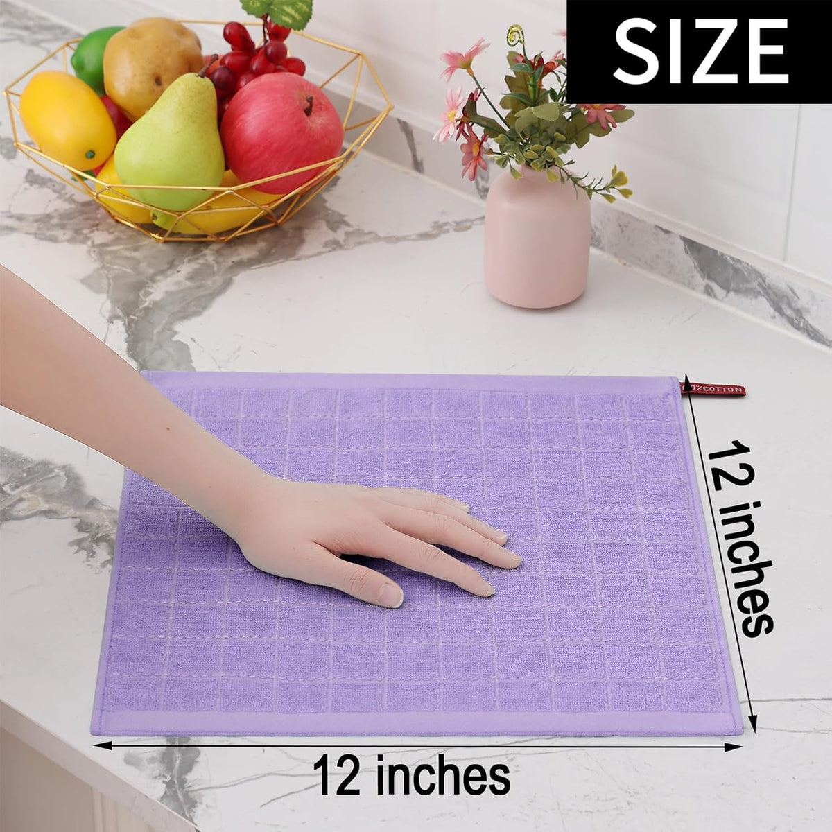 Homaxy 100% Cotton Terry Kitchen Dish Cloths, 12 Pack, Lavender | Ultra Soft and Absorbent Dish Towels for Kitchen