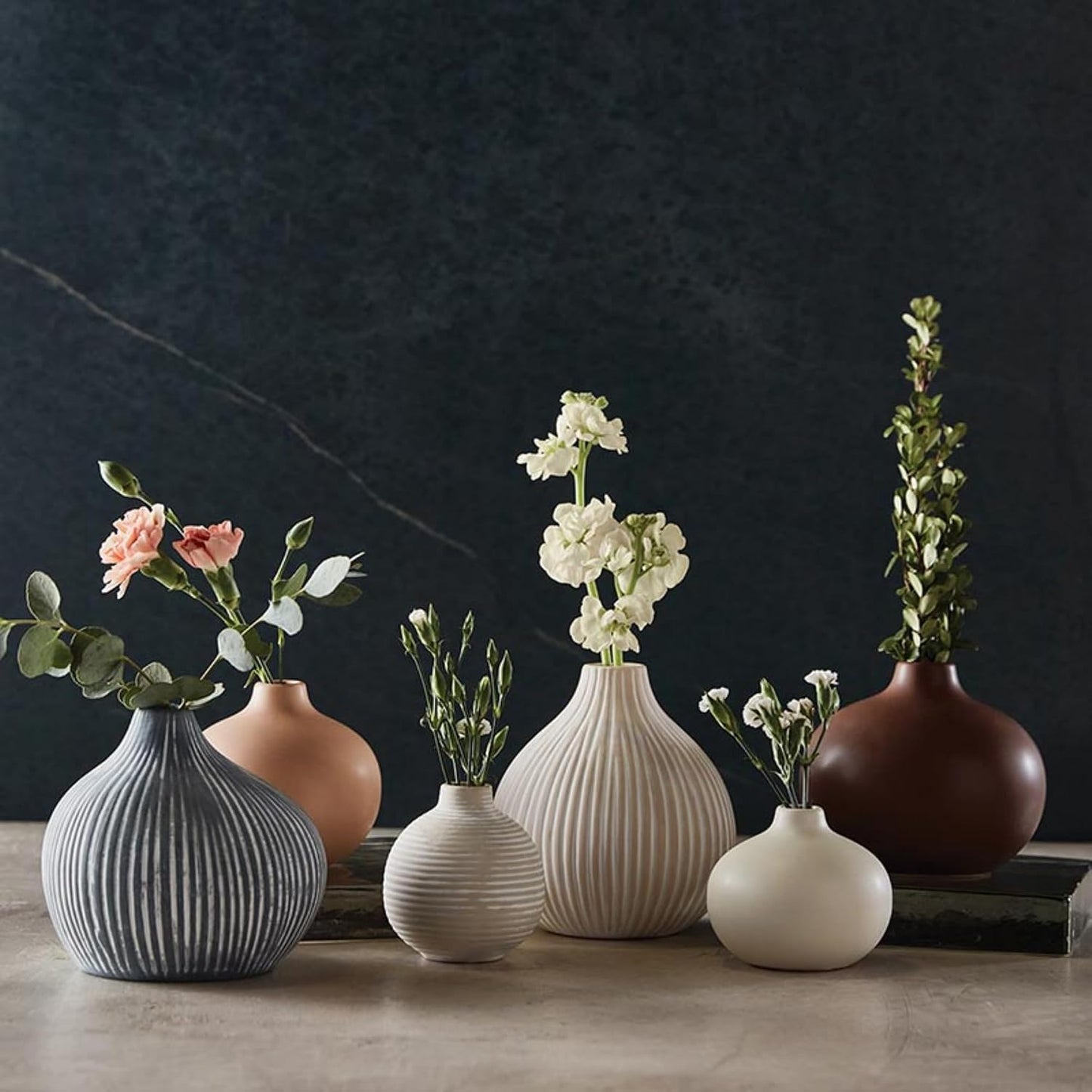 Striped Droplet Ceramic Vase / Blush Pink / 4.5 x 4.75