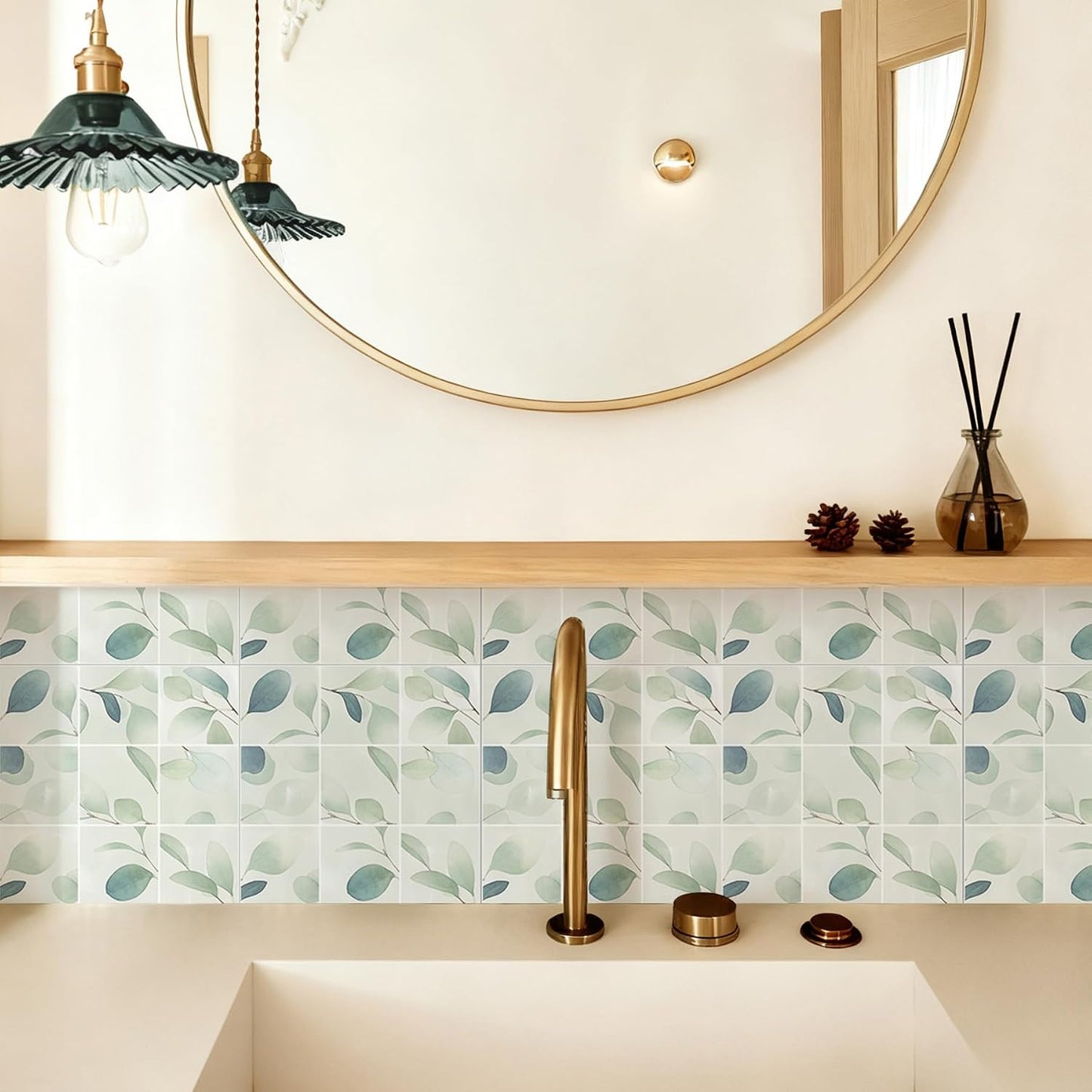 Peel & Stick Tile Stickers Waterproof Self-Adhesive Backsplash Stickers / Leave Green / Set of 10
