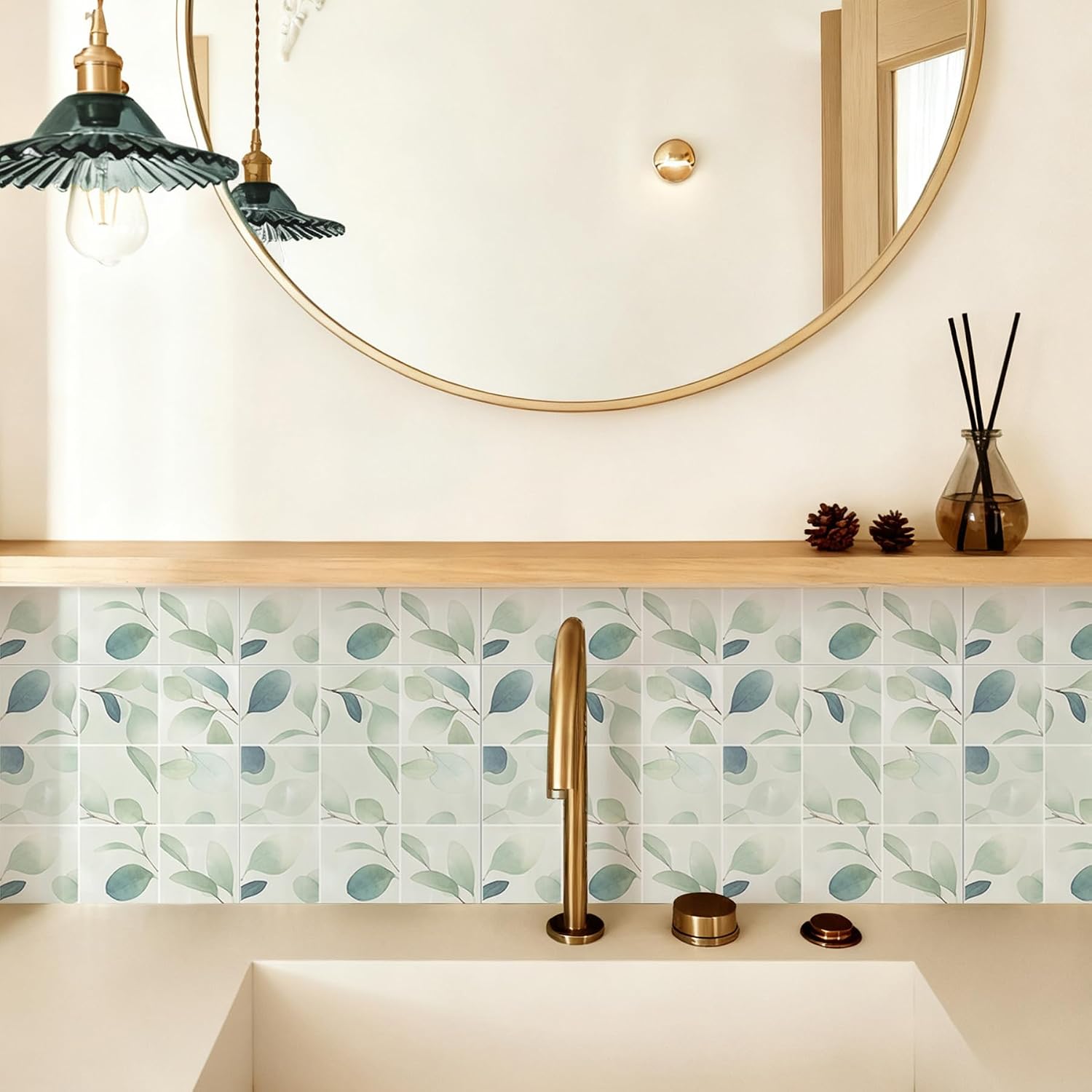 Peel & Stick Tile Stickers Waterproof Self-Adhesive Backsplash Stickers / Leave Green / Set of 10