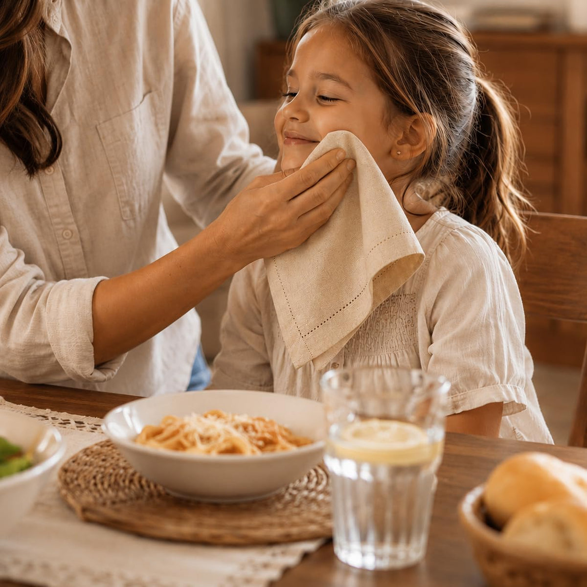 Alpha Living Home Linen Cloth Napkins, Natural, 18x18 in, 12-Pack | Flax cotton blend, hemstitched edges, mitered