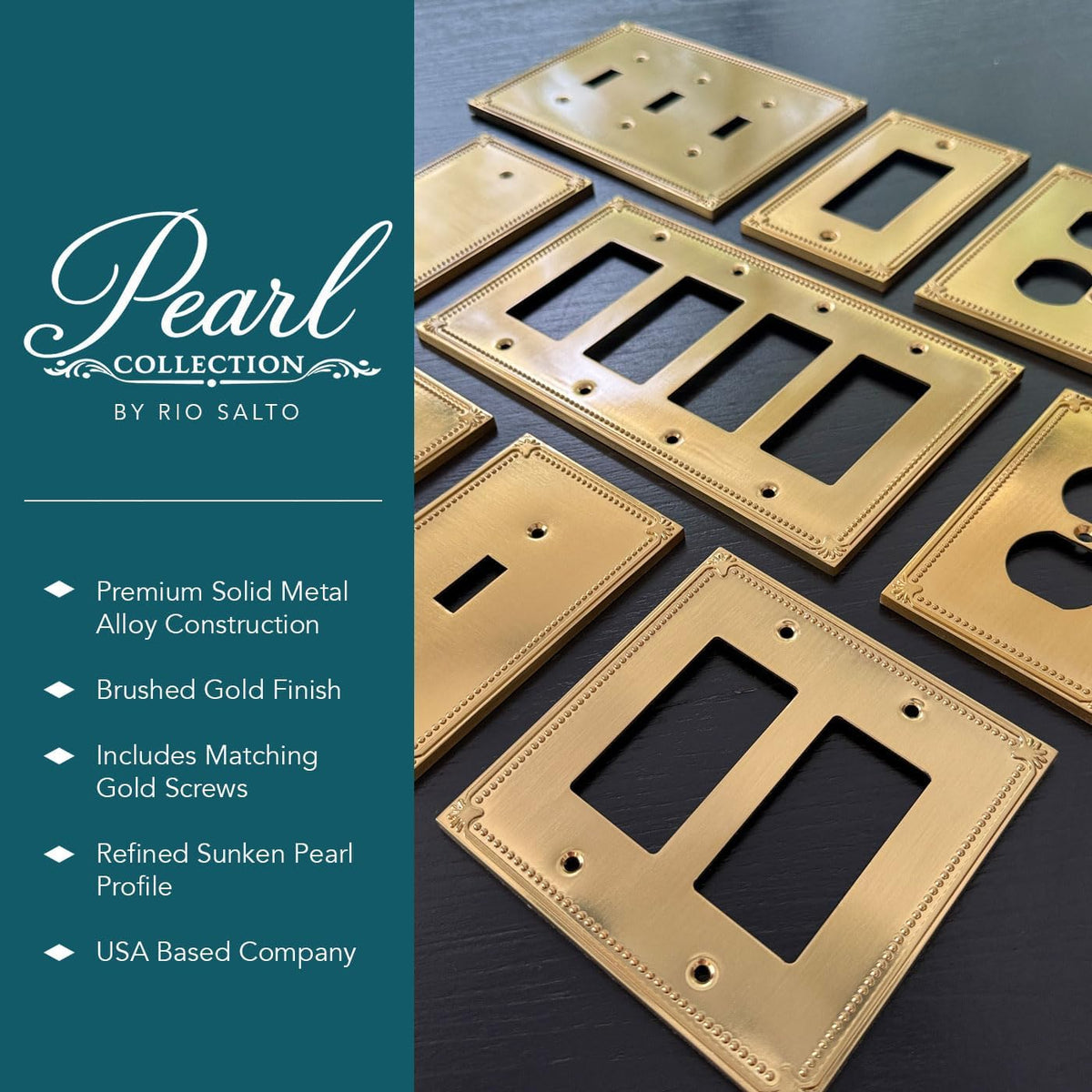 Rio Salto Gold Rocker Light Switch Cover Plate Gold Metal Decorative Beaded Wall Plates Outlet Covers — Pearl