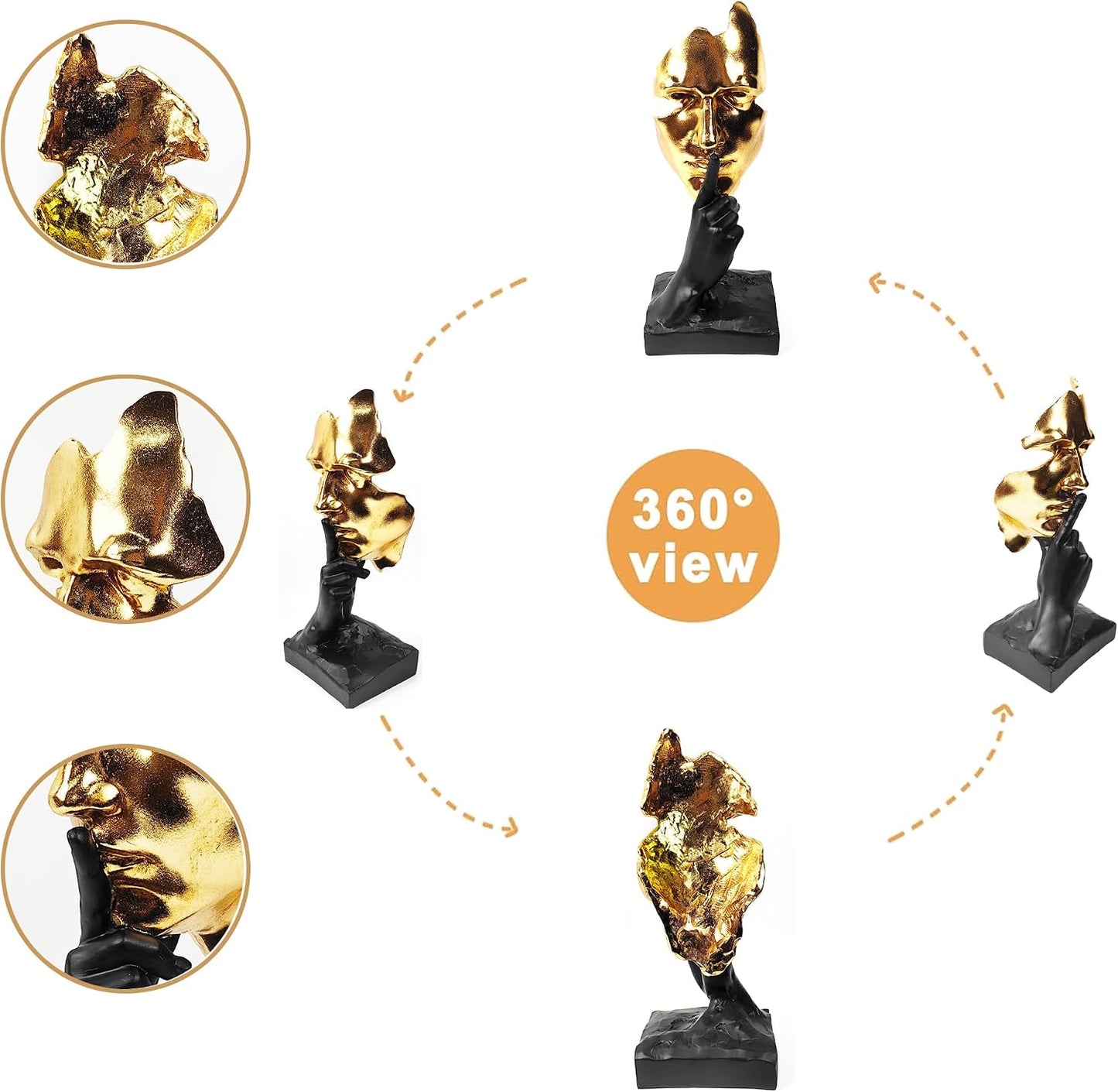 Thinker Statue-Silence is Gold-Abstract Art Figurine Decor / Black