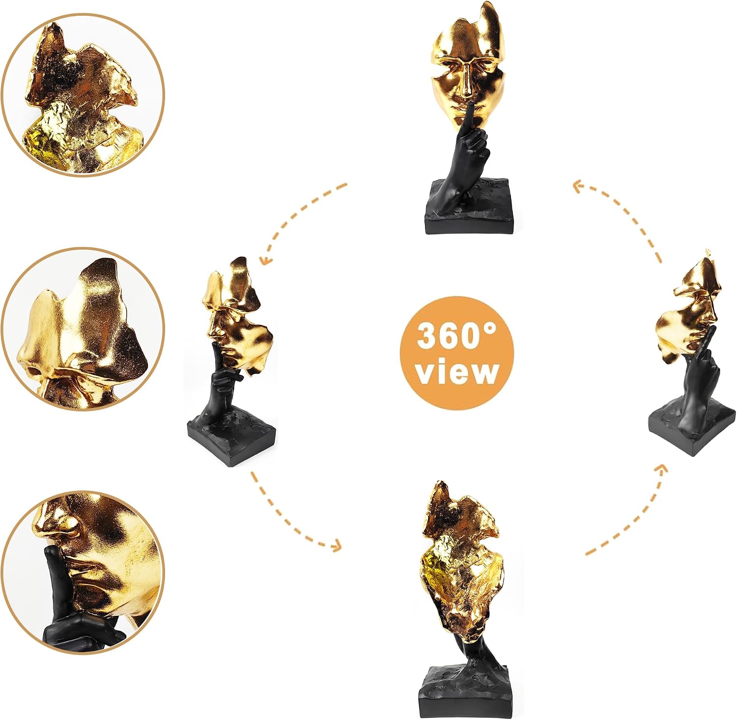 Thinker Statue-Silence is Gold-Abstract Art Figurine Decor / Black