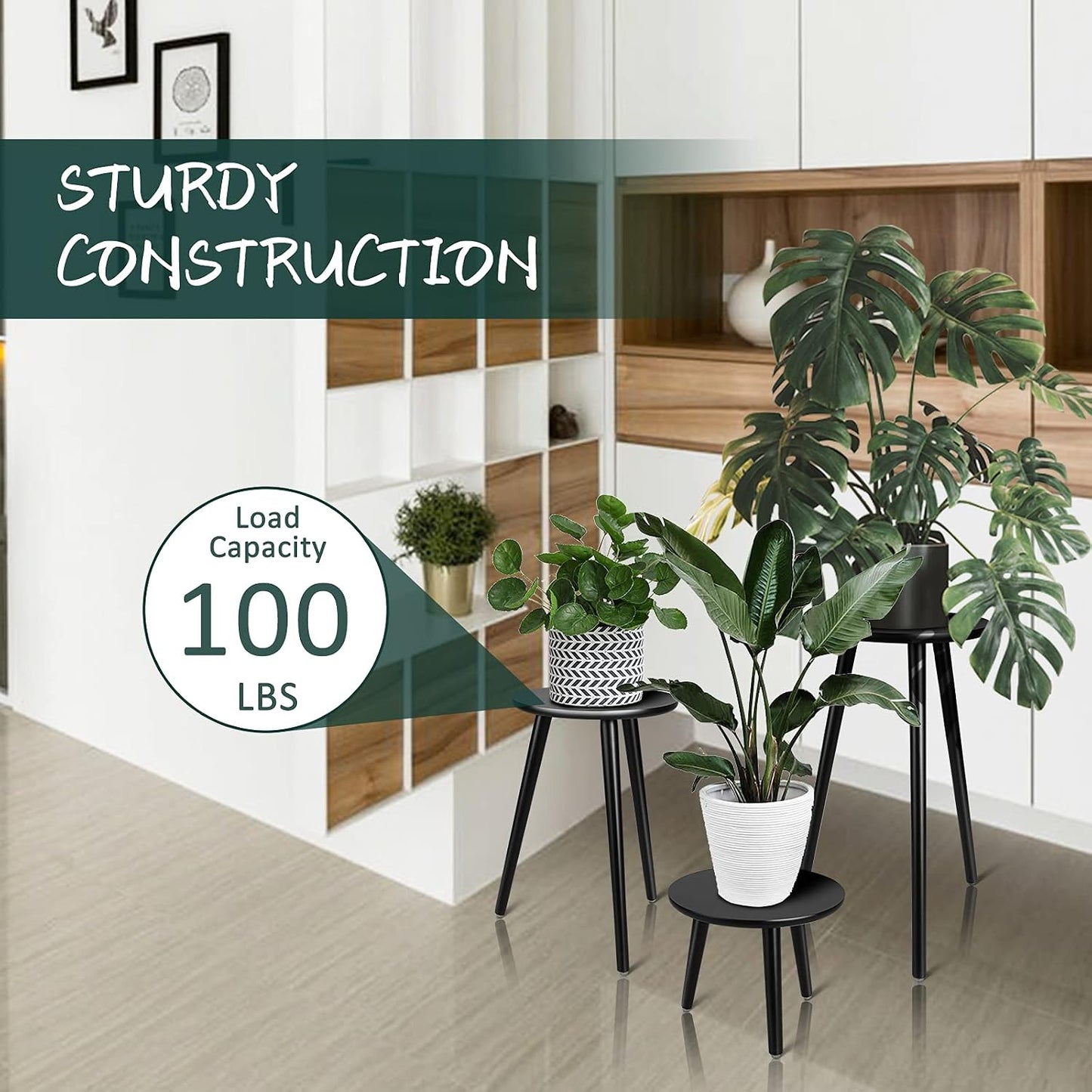 Indoor Plant Stand, Modern Plant Table 16.5" Tall Wood Mid Century Flower Holder Small Round Side End Table