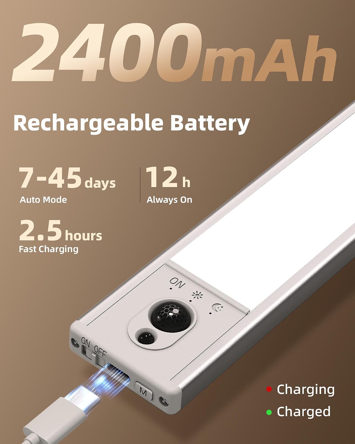 EZVALO 3-Pack Under Cabinet Lighting, 2400mAh Motion Sensor Light, LED Closet Lights Wireless, 3000K Dimmable, Timer