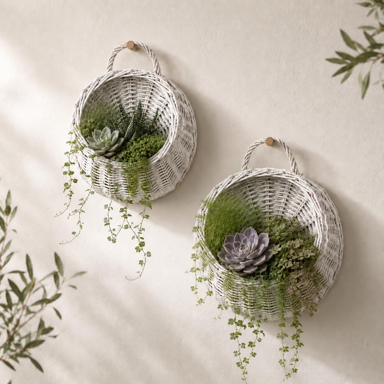 Surroundings 13" Woven Handled Wall Basket / Natural / Set of 2