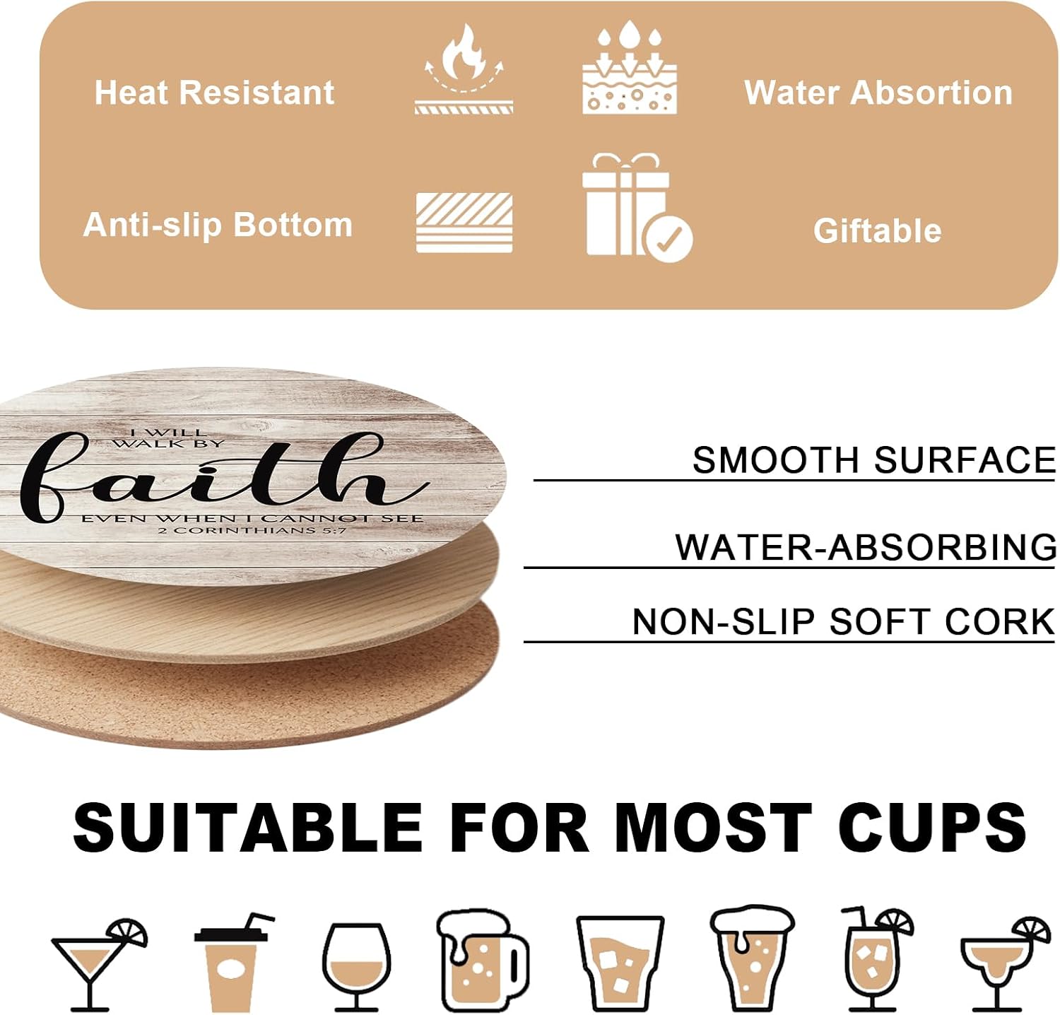 Coaster Holder / Wooden Coasters for Drinks / God / Set of 6