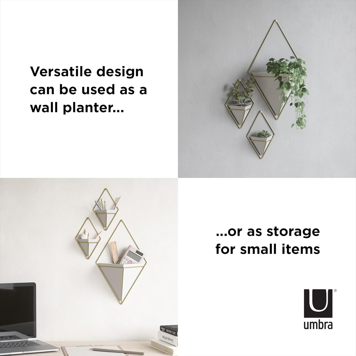 Faux Plants / Pots Containers for Succulents / White/brass / Small / Set of 2