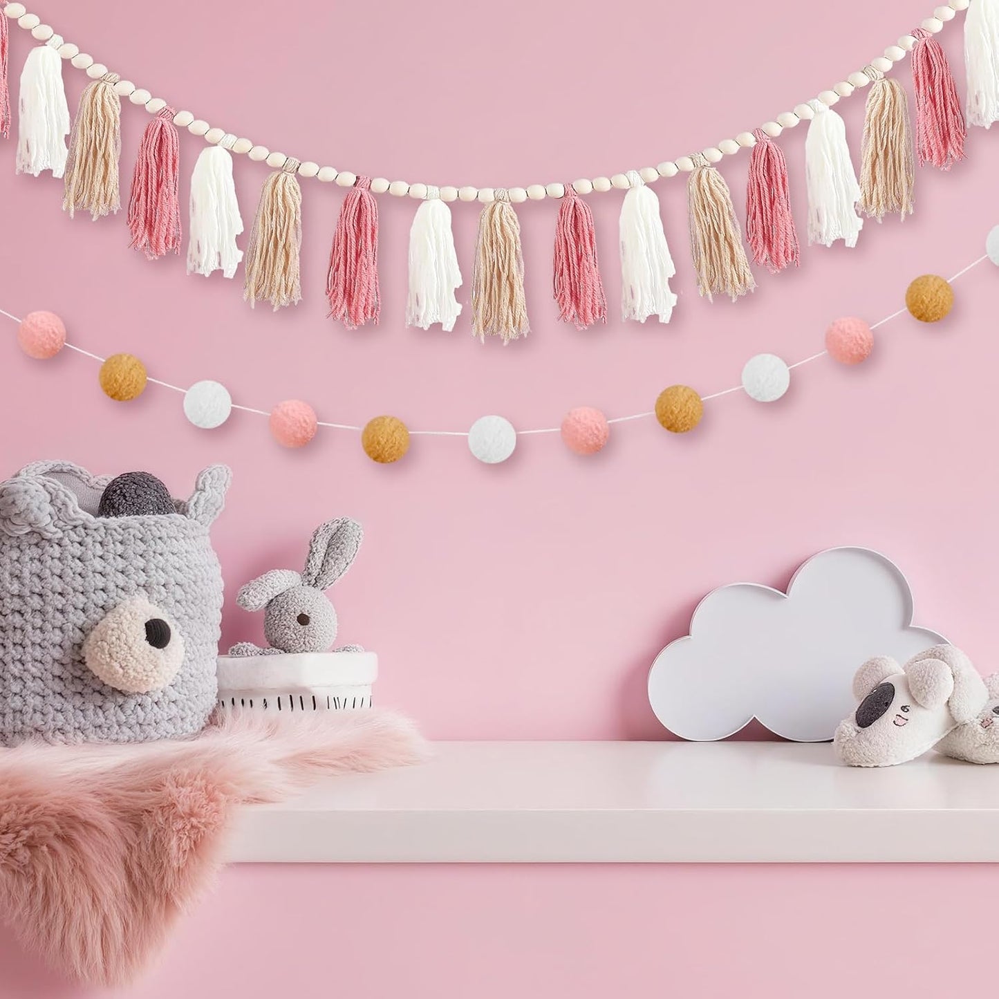 Boho Tassel Garland Decor Include 1 Boho Tassel Garland / Pink / Set of 2