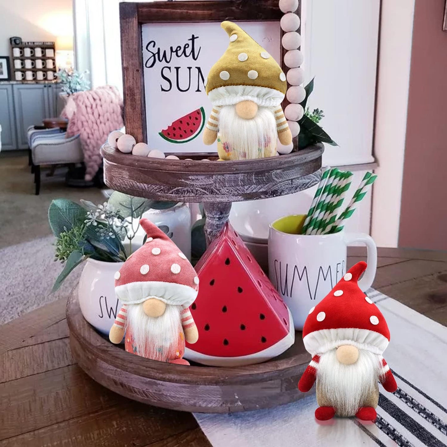 Spring Gnomes Decoration Mushroom Summer Easter Gnome Handmade Decor / Set of 3