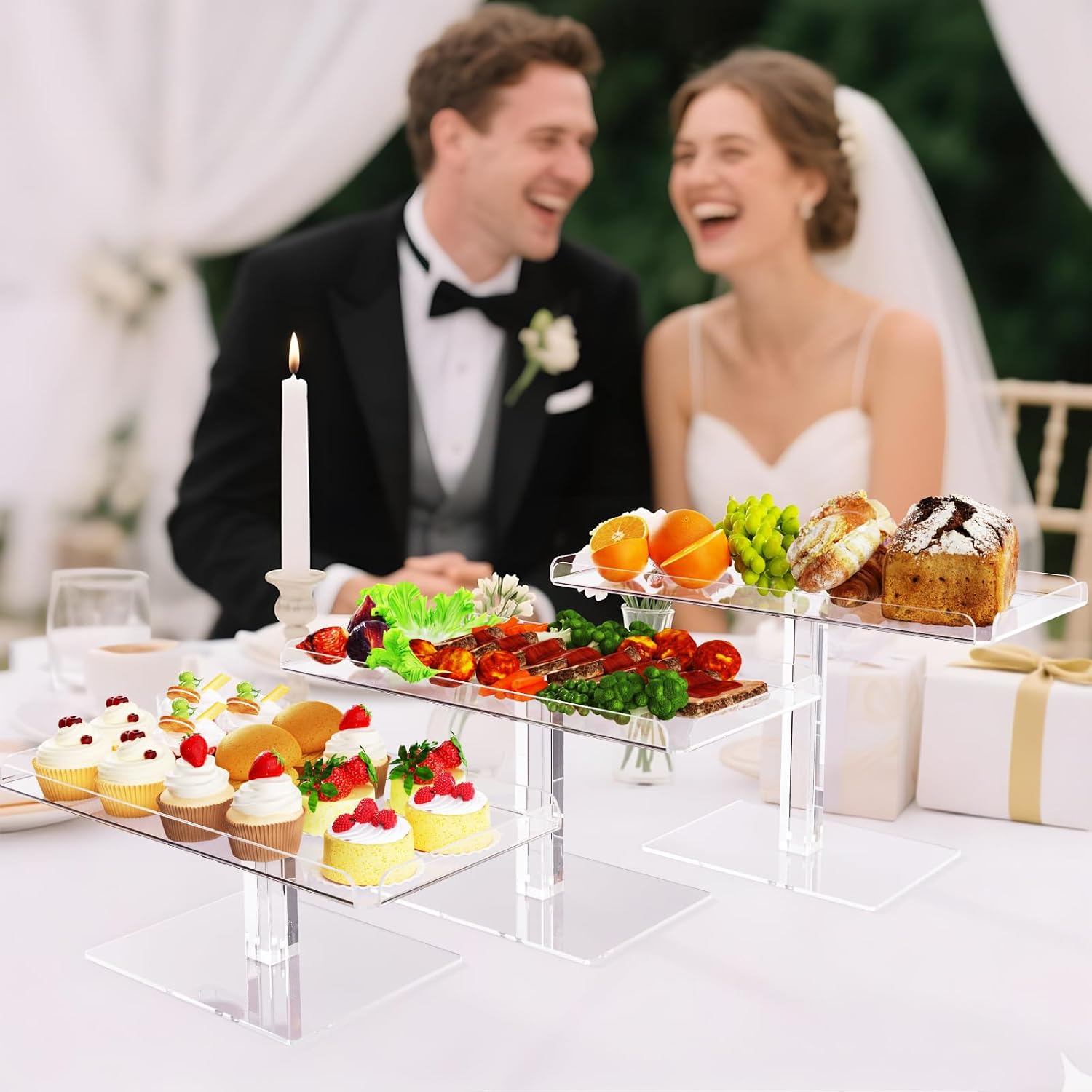 Bakzon Dessert Cupcake Stand, 3 Set Acrylic Tiered Serving Tray for Dessert Table Display, Cup Cake Holder for Tea