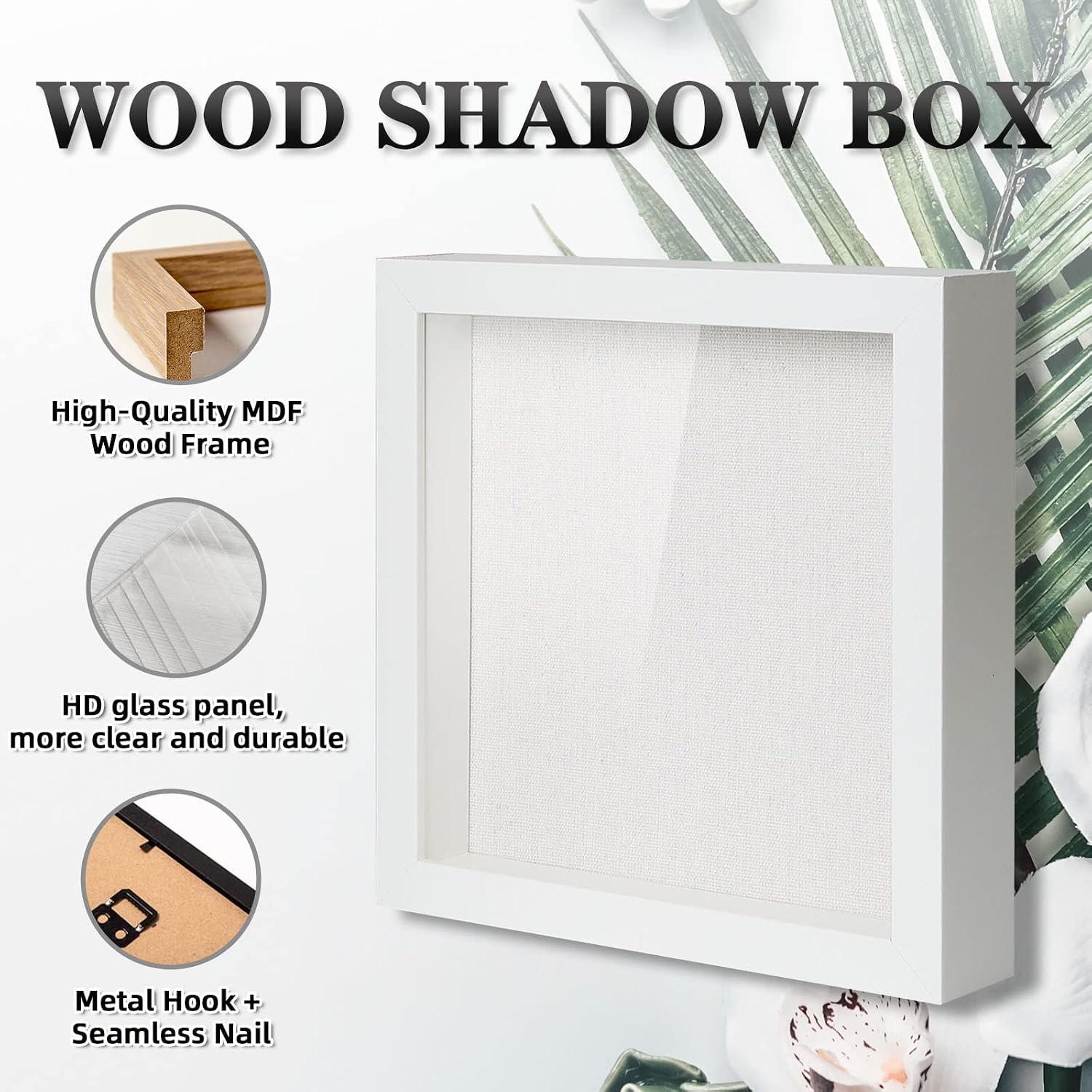 Muzilife 10x10 Shadow Box Wood Picture Frame, HD Glass, 3PCS, Black | FSC-Certified MDF | Soft Acid-free Linen Board