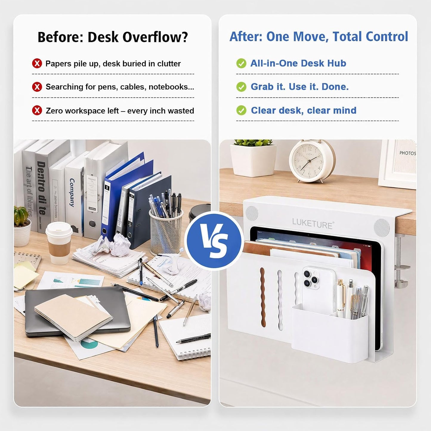 LUKETURE Desk Side Storage, 2 Tier Under Desk Laptop Mount with Pen Slot | Sturdy Steel Double Tier Strong, Magnetic
