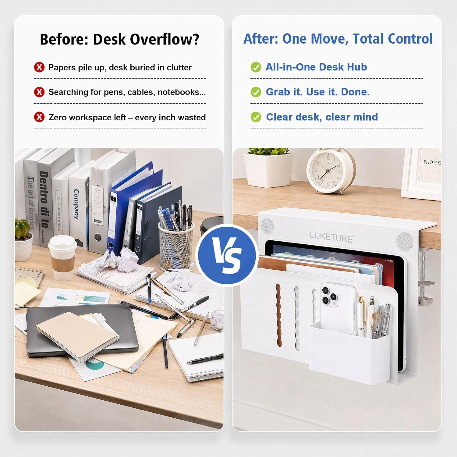 LUKETURE Desk Side Storage, 2 Tier Under Desk Laptop Mount with Pen Slot | Sturdy Steel Double Tier Strong, Magnetic