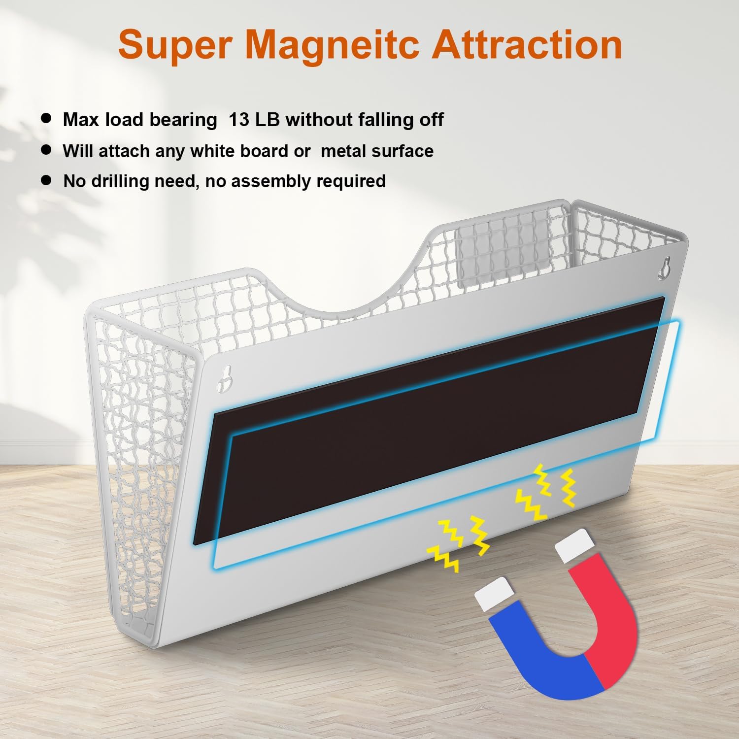 MFTEK Magnetic File Holder, 3 Pockets Wall File Folders Holder No Drilling Magnetic Paper Mail Organizer Magazine