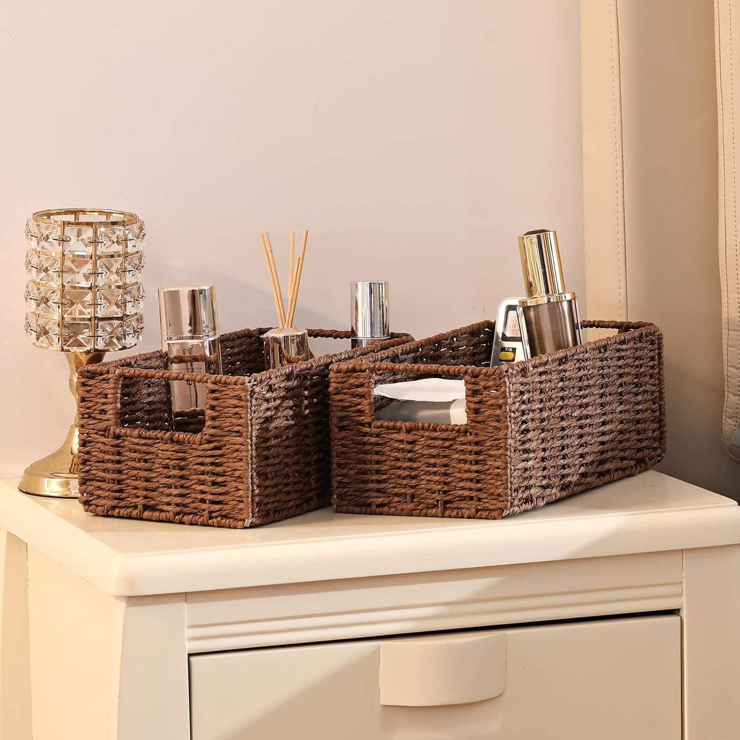 Wicker Storage Basket / Brown / 11.2"D x 6.1"W x 4.8"H / Set of 2