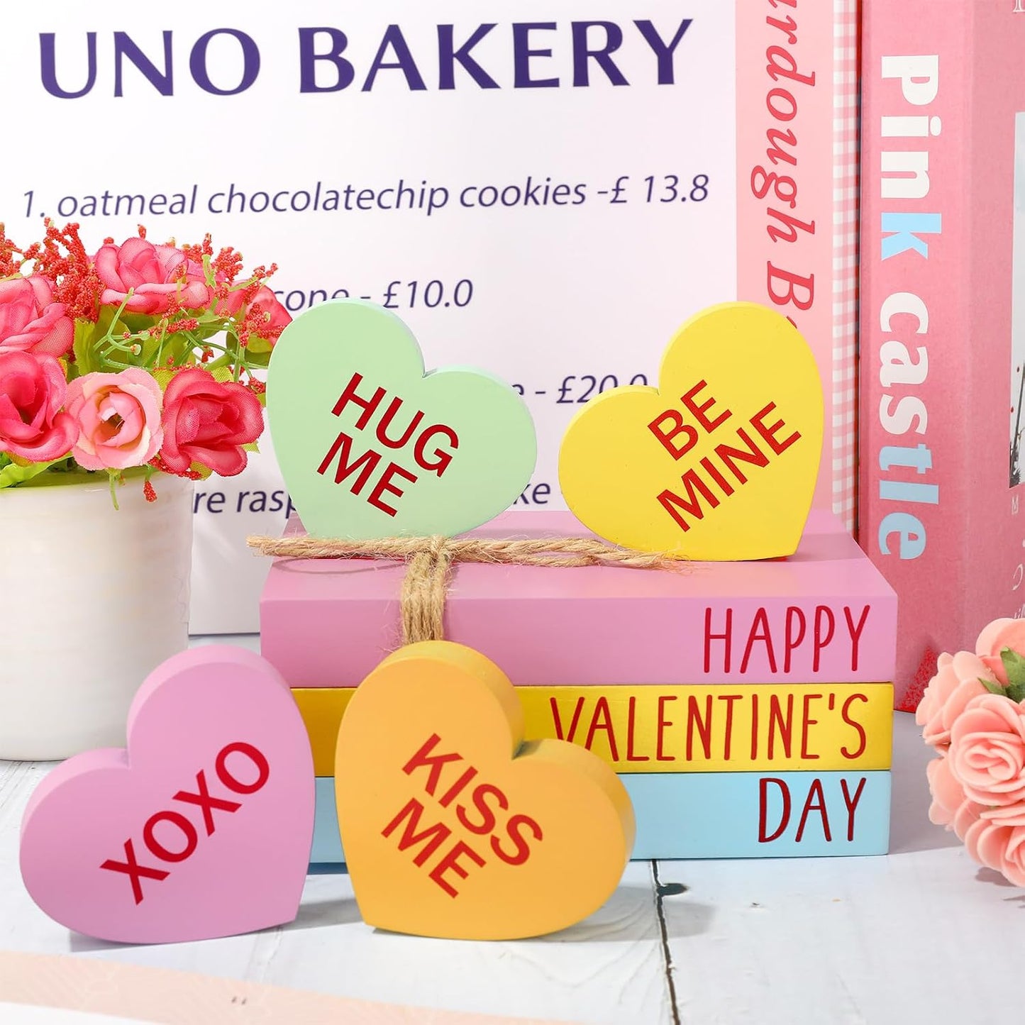Faux Stacked Books Conversation Heart Tiered Tray Decor Candy Decorative Wooden / Valentine's Day