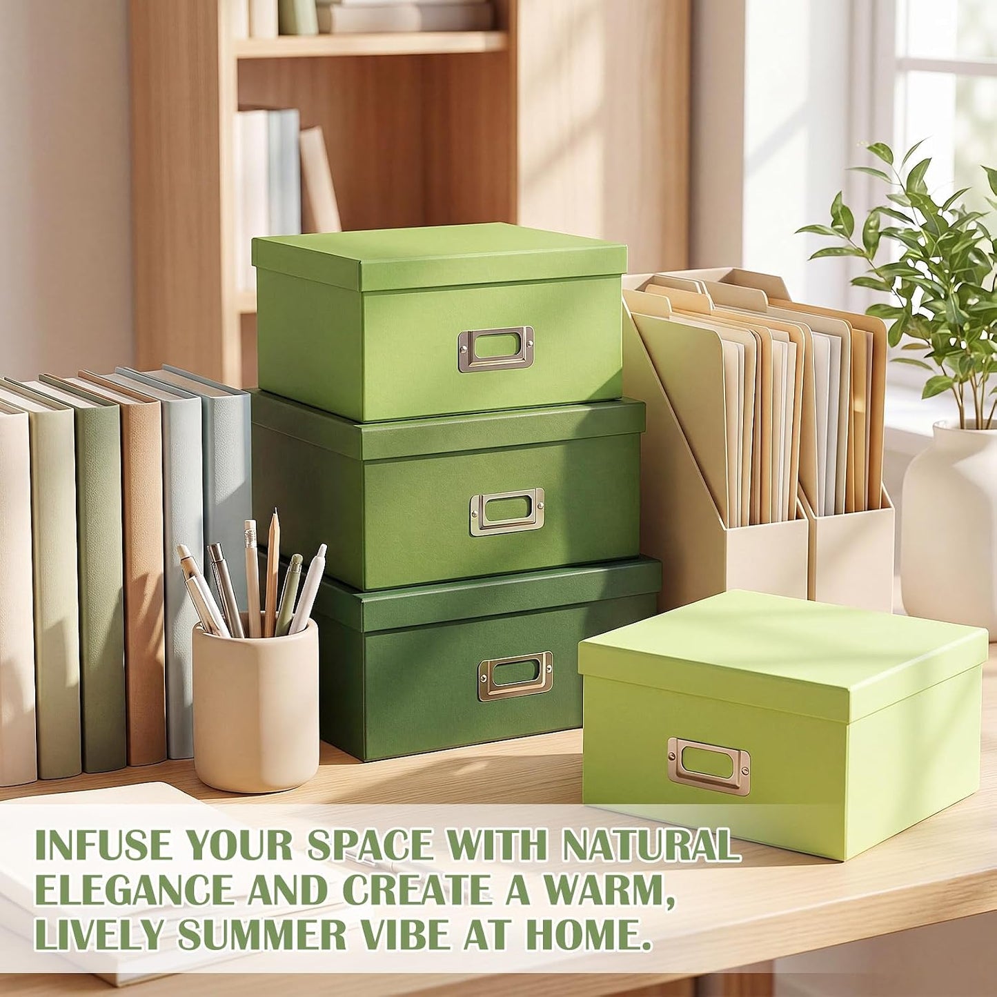 Label Holders / Decorative Storage Boxes / Green Gradient / Set of 4