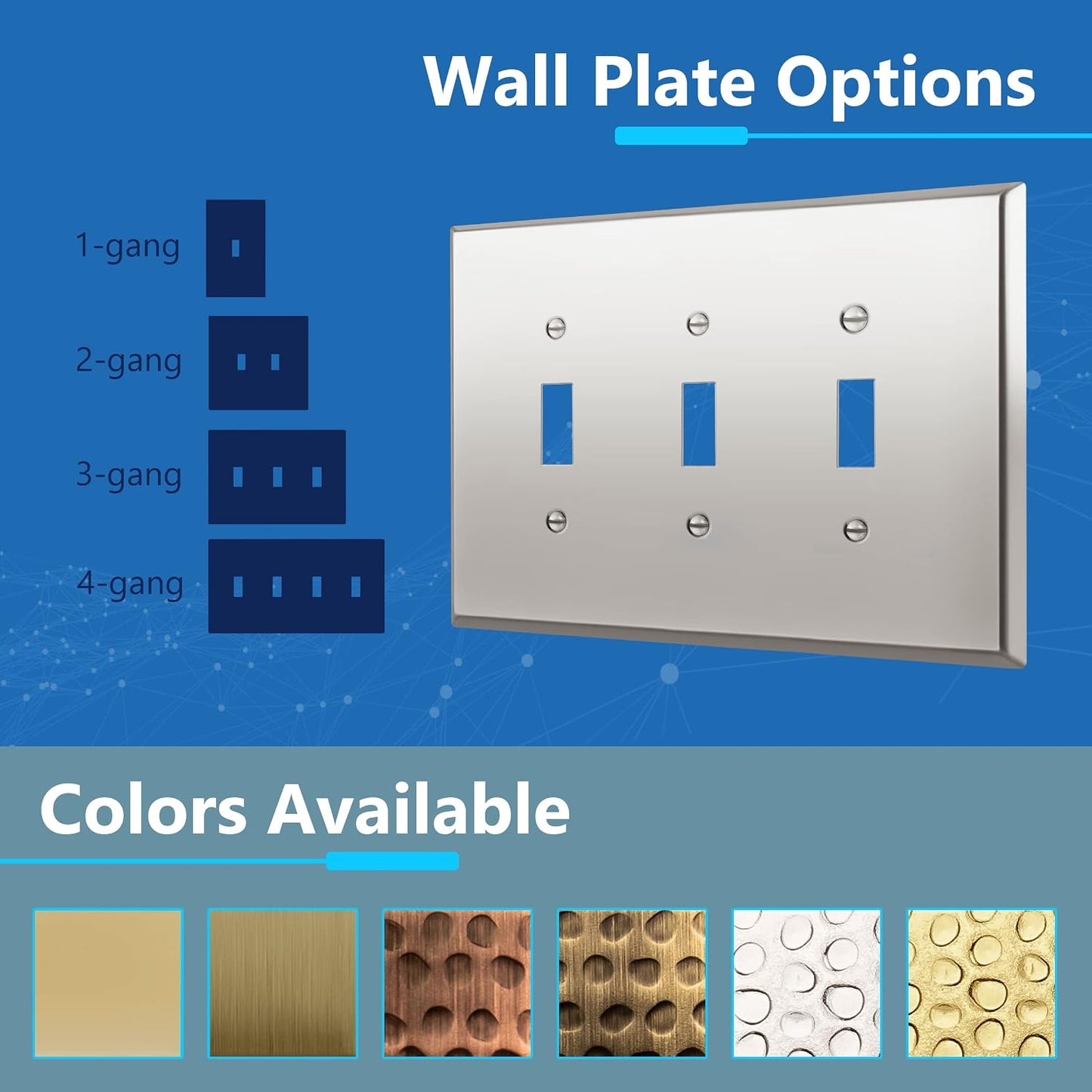 LIDER Toggle Light Switch Metal Wall Plate, Switch Cover, Mid-Size 3-Gang | Stainless Steel, Corrosion Resistant