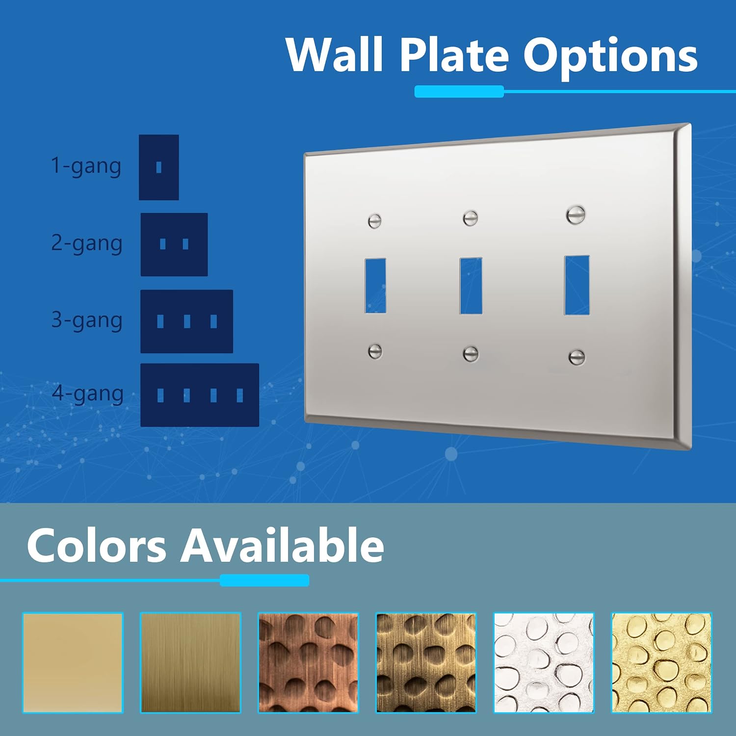 LIDER Toggle Light Switch Metal Wall Plate, Switch Cover, Mid-Size 3-Gang | Stainless Steel, Corrosion Resistant