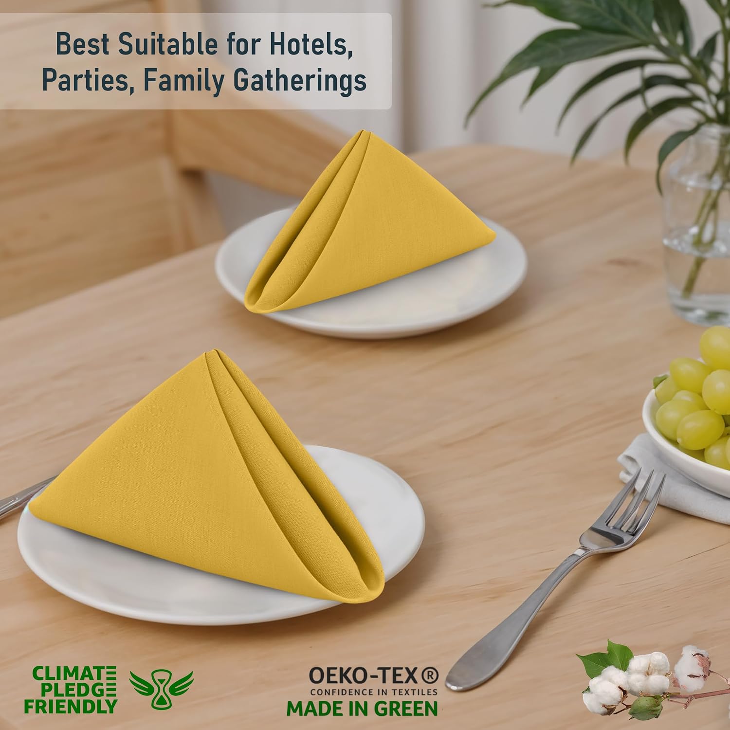 Ruvanti Cloth Napkins Set of 12, 100% Cotton 18”x18” - Spicy Mustard | Washable, Soft, Durable & Absorbent Everyday