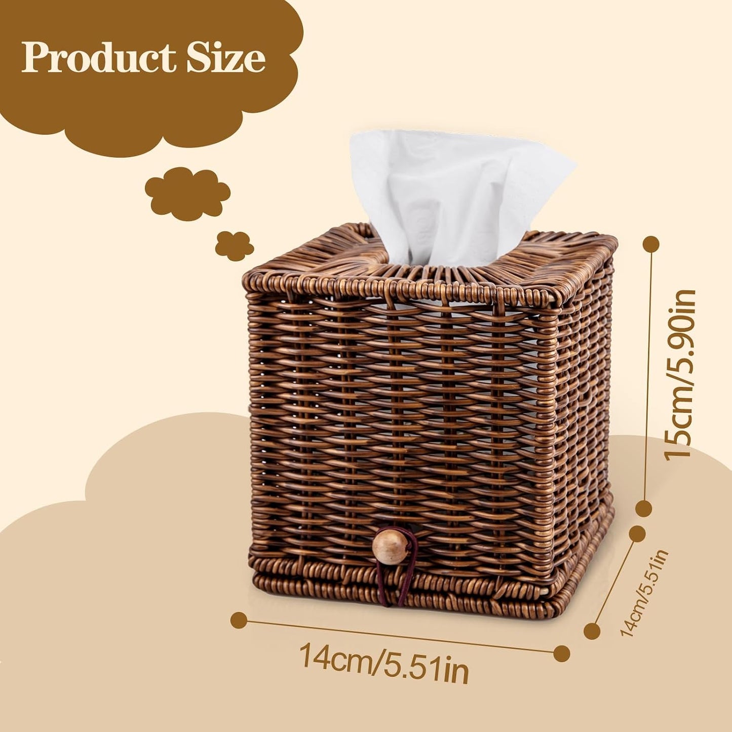 Rattan Tissue Box Cover Square Woven Decorative Rectangle Tissue Box Holder Bathroom / Natural