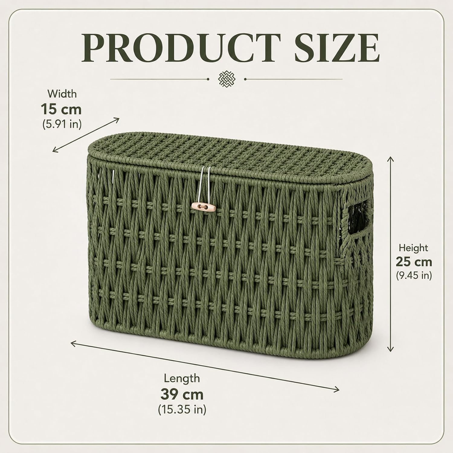Lid and Built-in Handles Woven Bathroom Basket Toilet Paper / Sage Green / Modern / Wicker