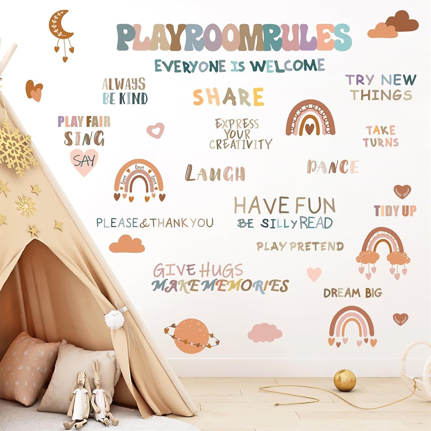Inspirational Wall Decals Playroom Rules Wall Decal Peel and Stick Rainbow Quote Wall / Colorful One