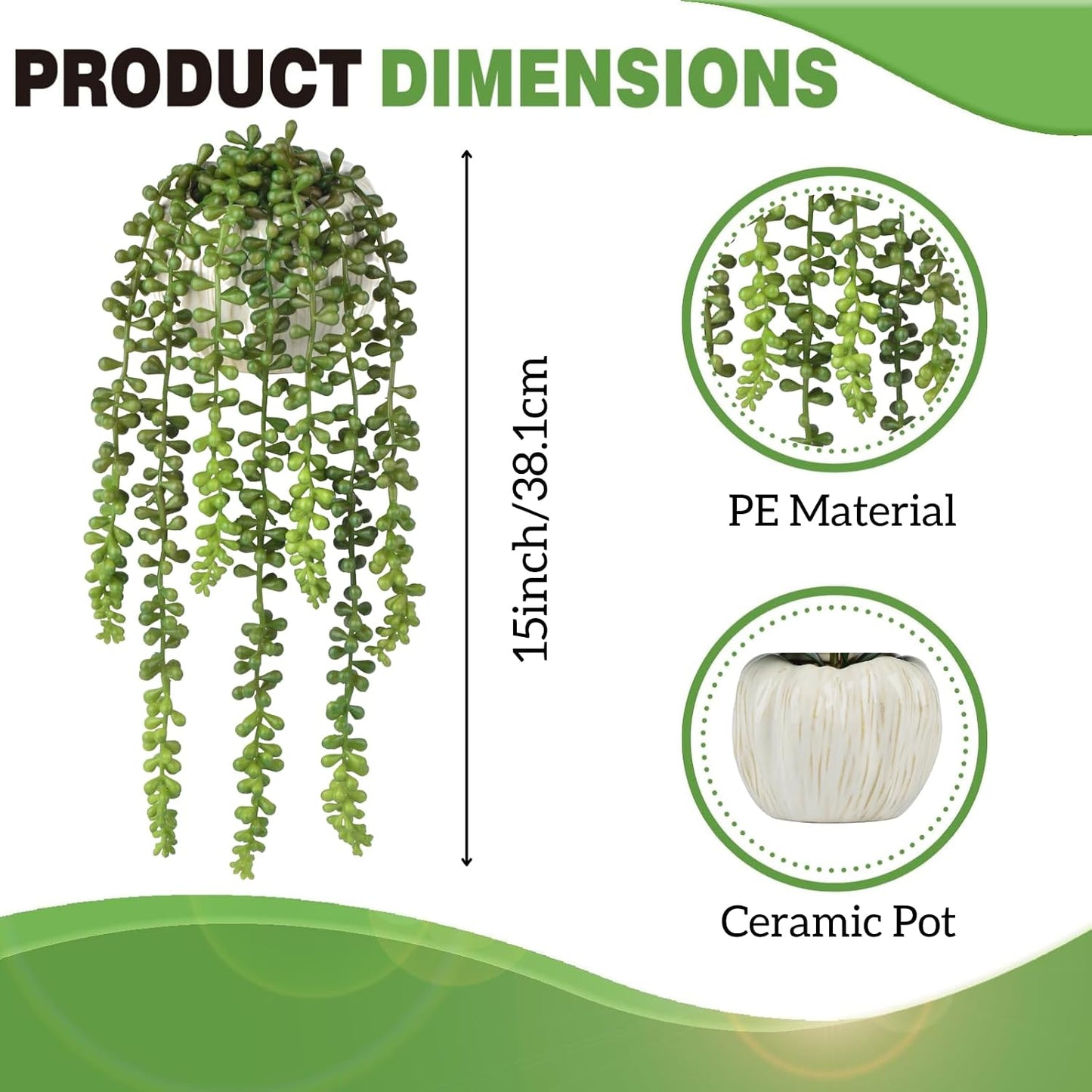Succulents Plants Artificial / Ceramic Pot Artificial Faux String of Pearls Suitable