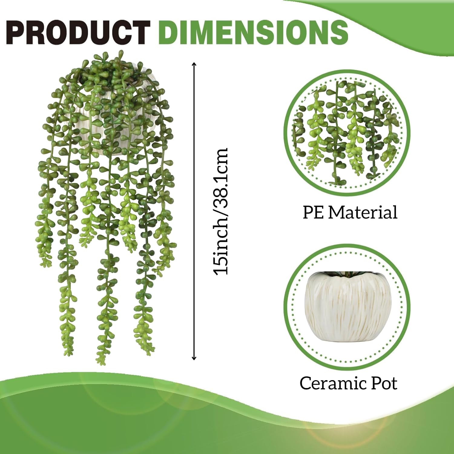 Succulents Plants Artificial / Ceramic Pot Artificial Faux String of Pearls Suitable