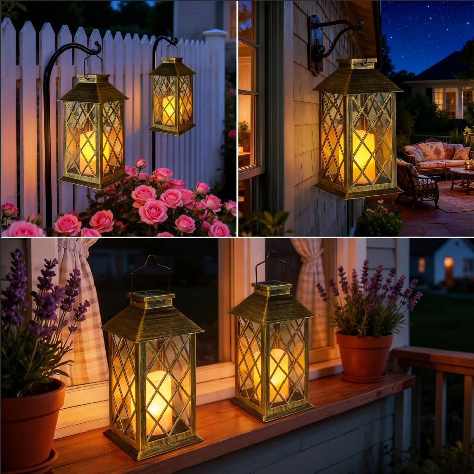 14" Solar Lanterns Outdoor Waterproof Garden Lanterns Flameless Candle Mission Lights for Table,Outdoor,Party Mothers