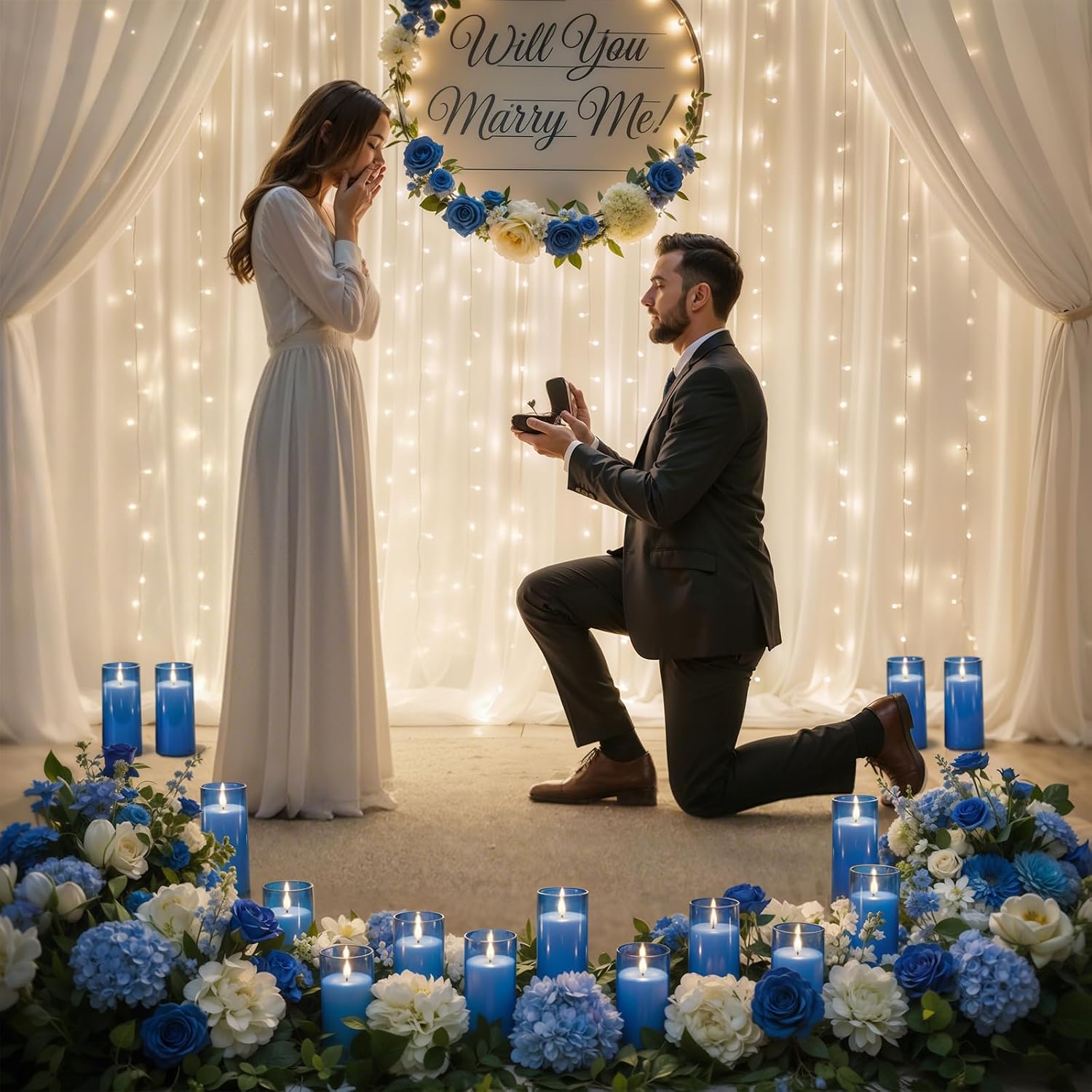 Homemory Blue Flickering Flameless Candles, Battery Operated Acrylic LED Pillar Candles with Remote Control and Timer