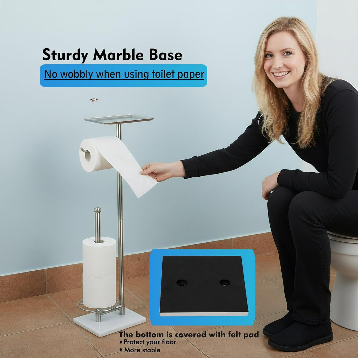 Toilet Paper Holder with Shelf, Free Standing Toilet Paper Holder with Storage - Toilet Paper Stand for Holding Extra 3