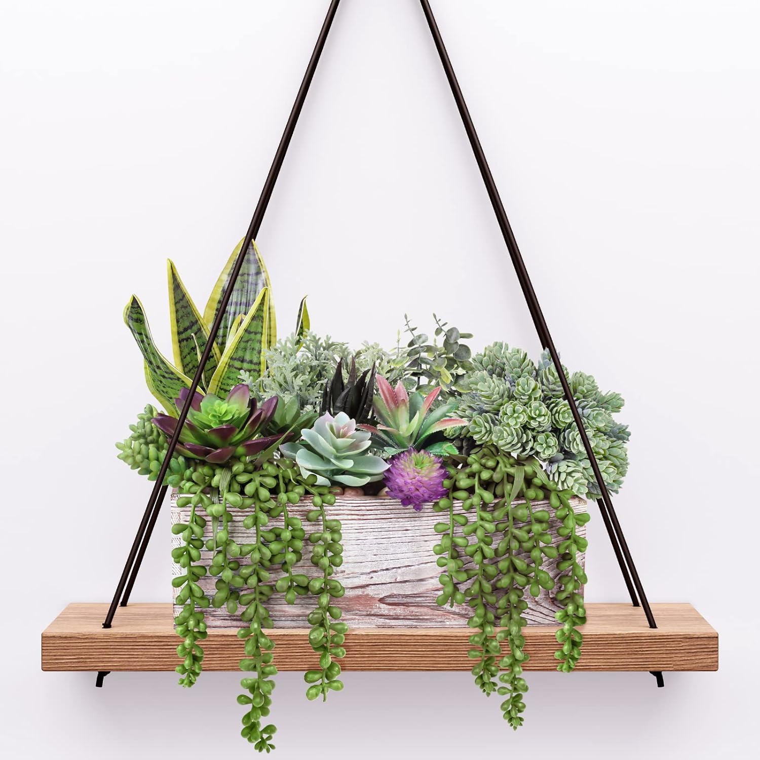 Assorted Artificial Succulents Fake Plants in Rectangular Wooden Pots Artificial Potted / Set of 14