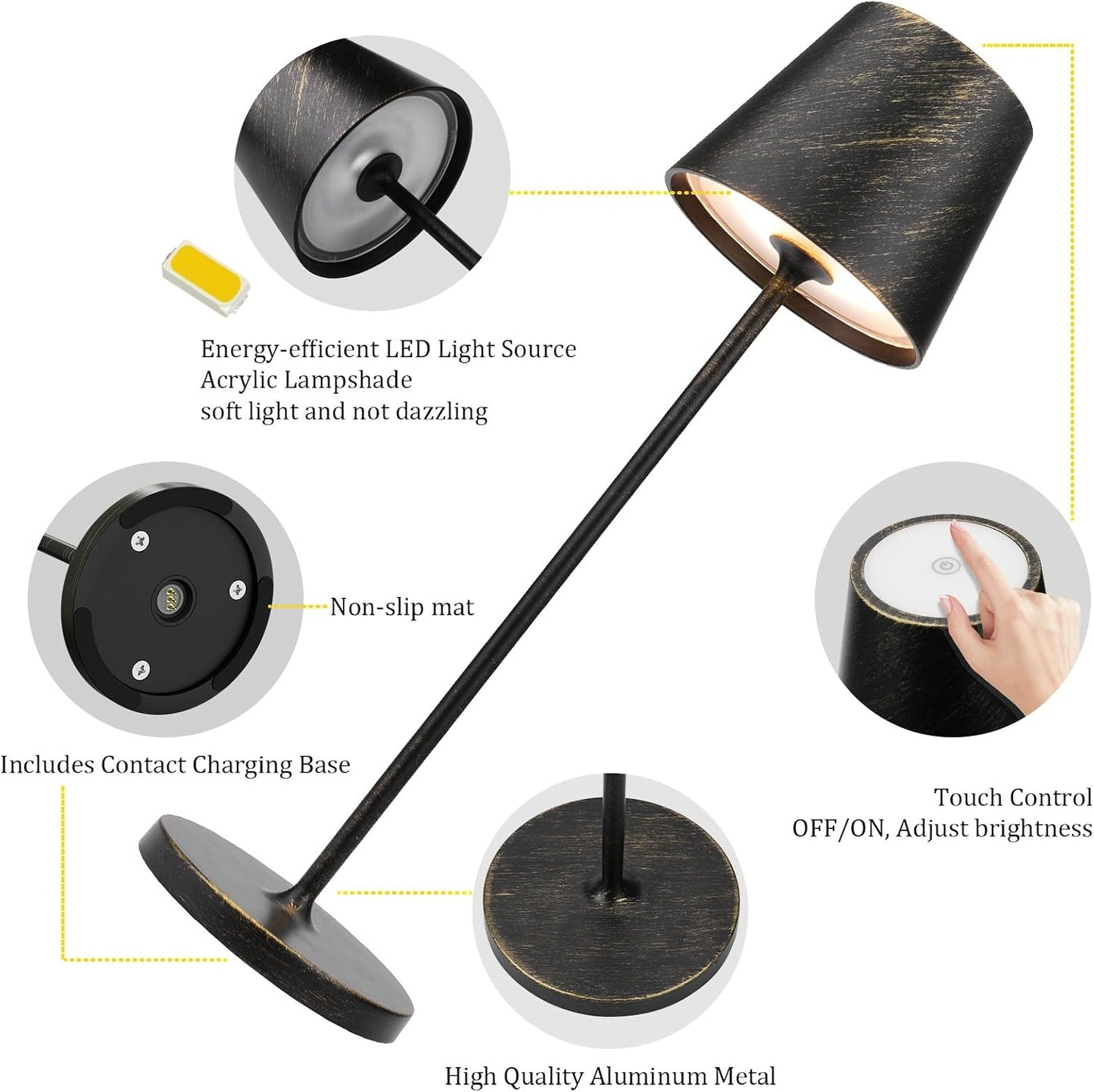 Ralaby IP54 Cordless Table Lamps Portable Rechargeable Battery Operated Lamp Aluminum Dimmable Indoor/Outdoor Cordless