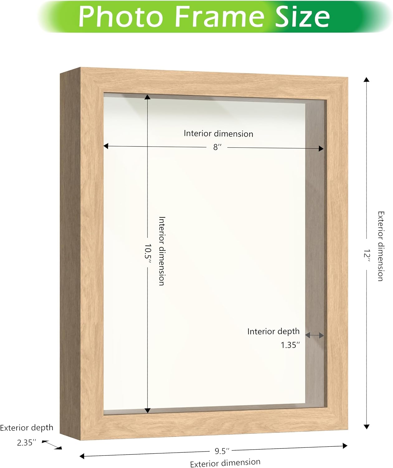 FrameWorks 8.5” x 11” Natural Oak Wooden Shadow Box Frame – Display Case with Soft Felt Back, Memory Box with Tempered